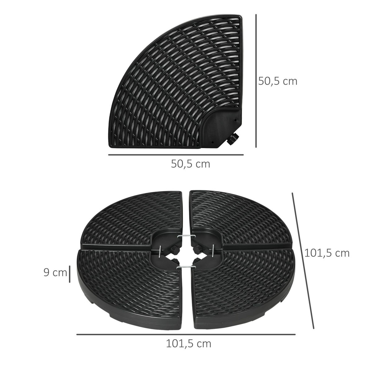 OUTSUNNY Pied de parasol lot de 4 dalles pour parasol à lester dim. tot. 100L x 100l x 8H cm HDPE aspect rotin noir