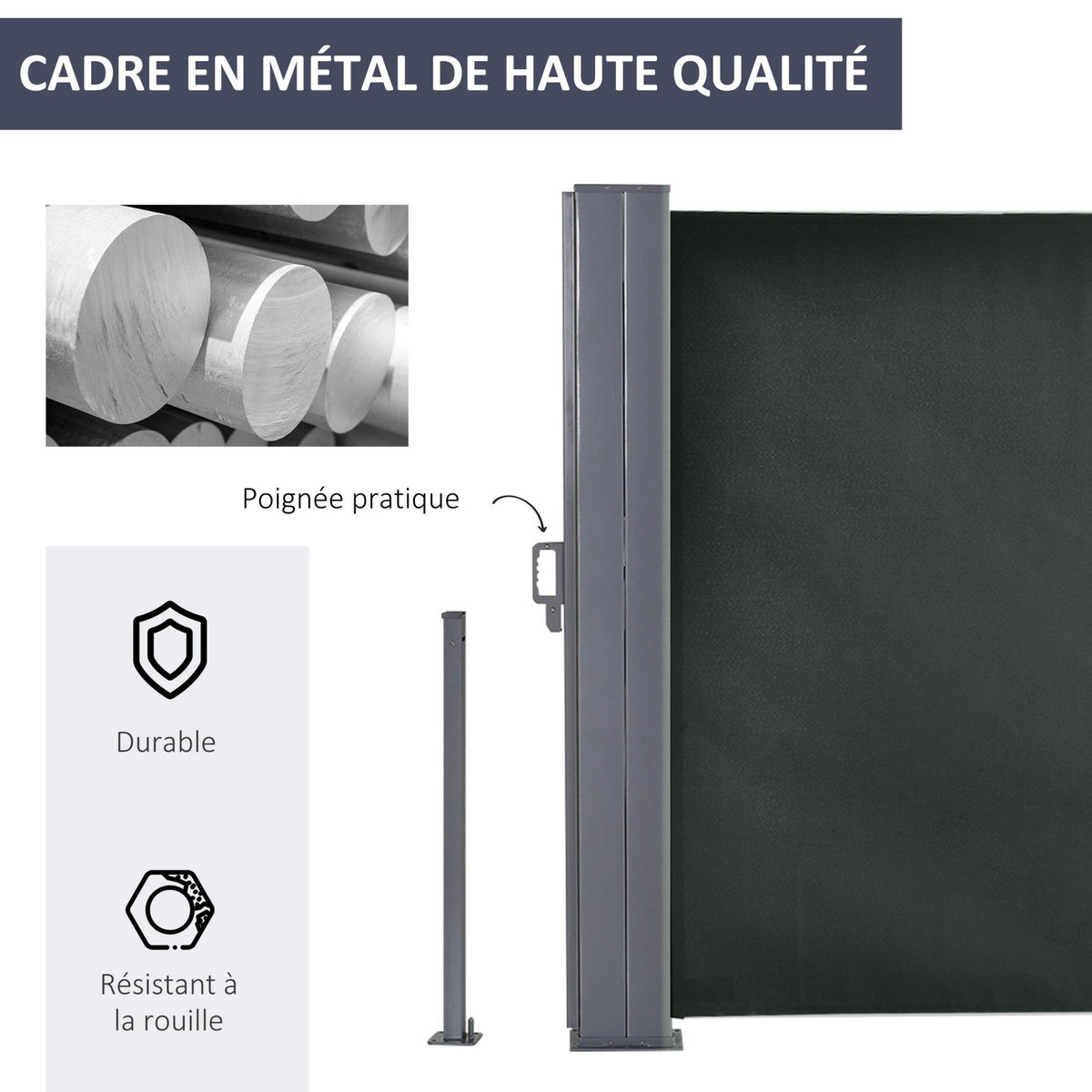 OUTSUNNY Double store latéral brise-vue paravent rétractable dim. 6L x 1,60H m polyester anti-UV haute densité gris