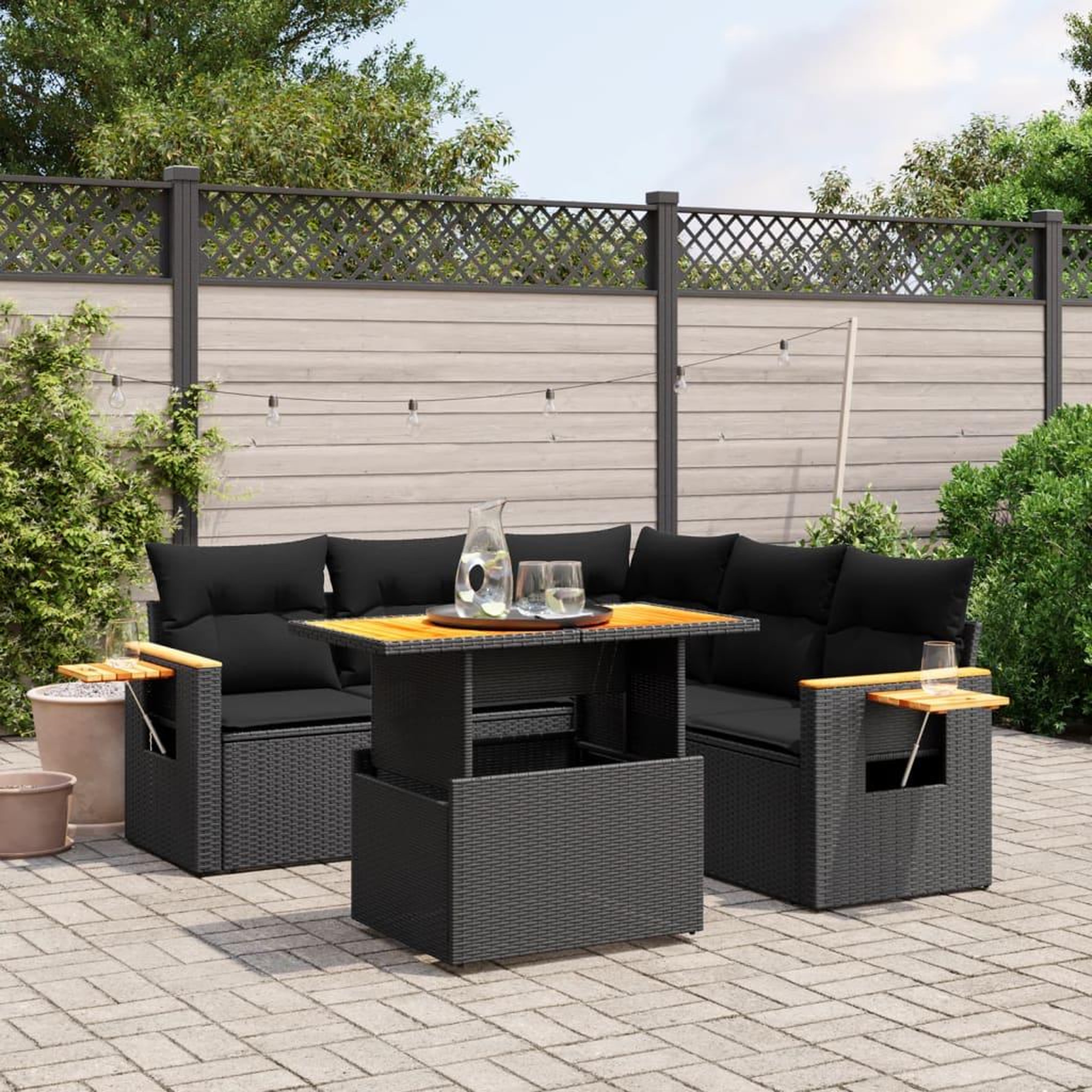 VIDAXL Salon de jardin 6 pcs avec coussins noir resine tressee