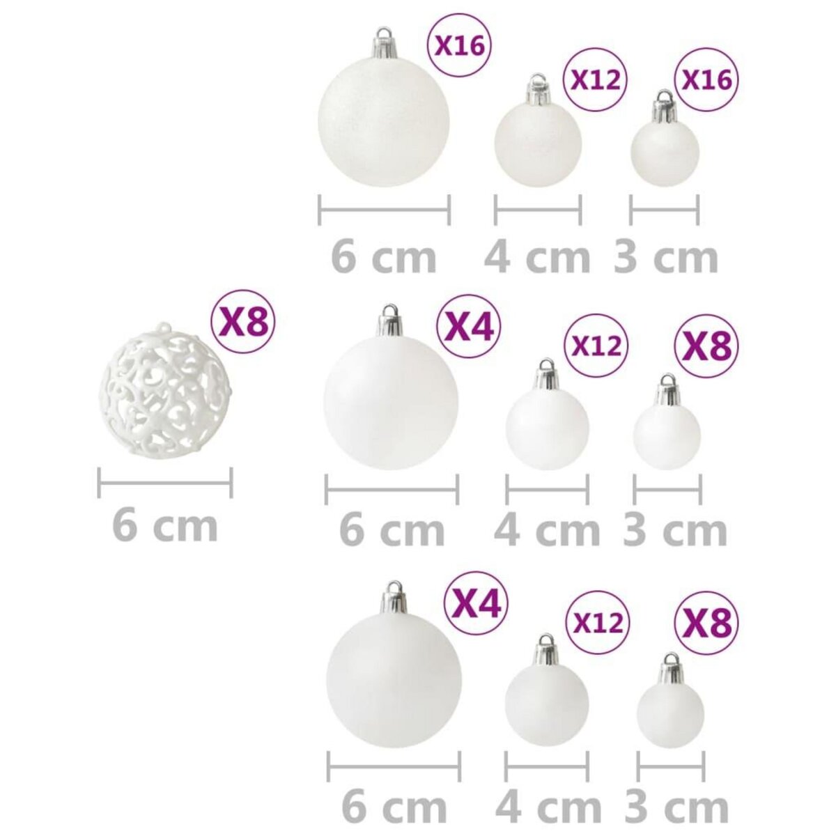 VIDAXL Ensemble de boules de Noël 100 pcs Blanc