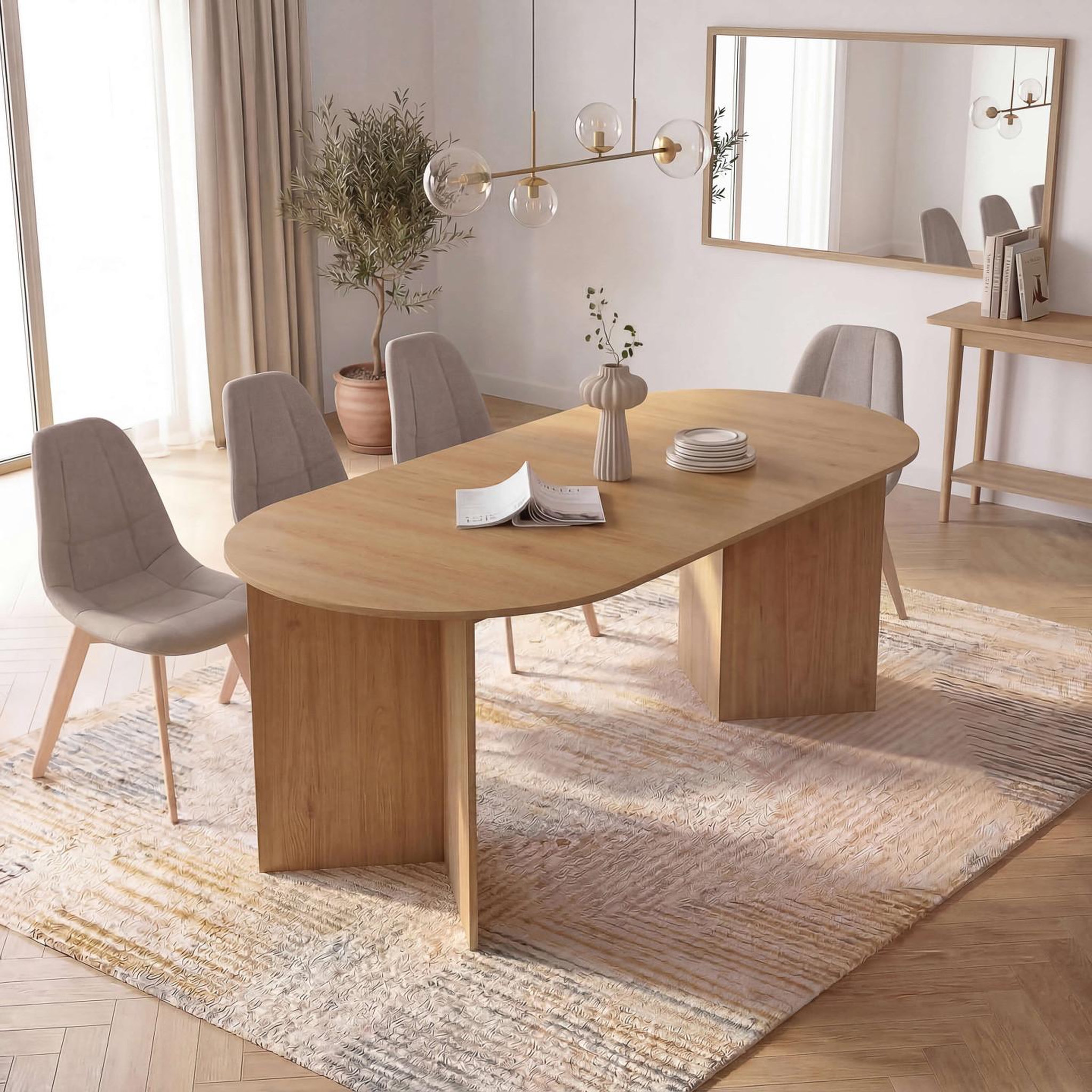 Voir la diapositive 4 : ID MARKET Table à manger extensible ovale marthe 6-12 personnes bois façon hêtre 200-300 cm