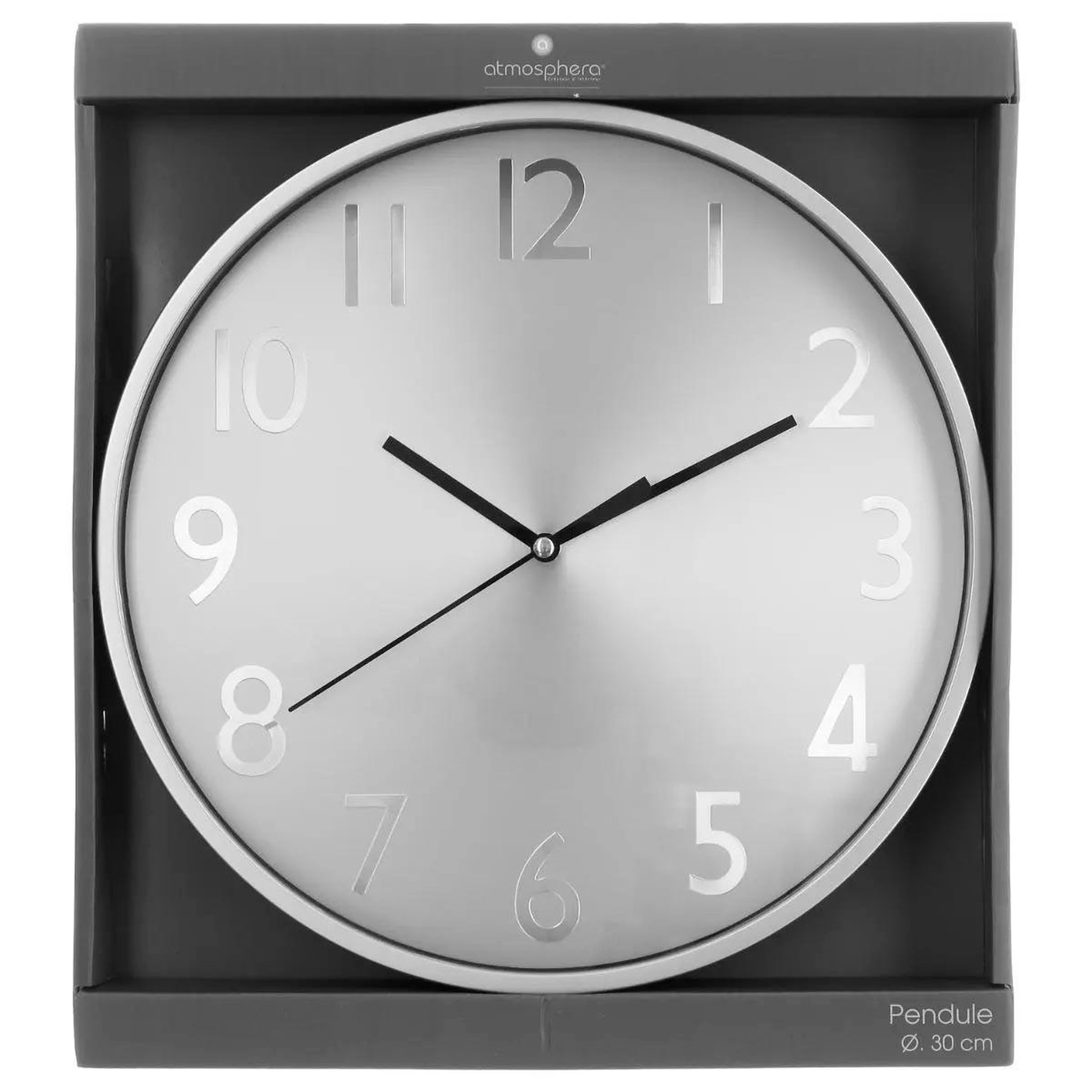 Voir la diapositive 3 : ATMOSPHERA Pendule murale  métallik  30cm argent