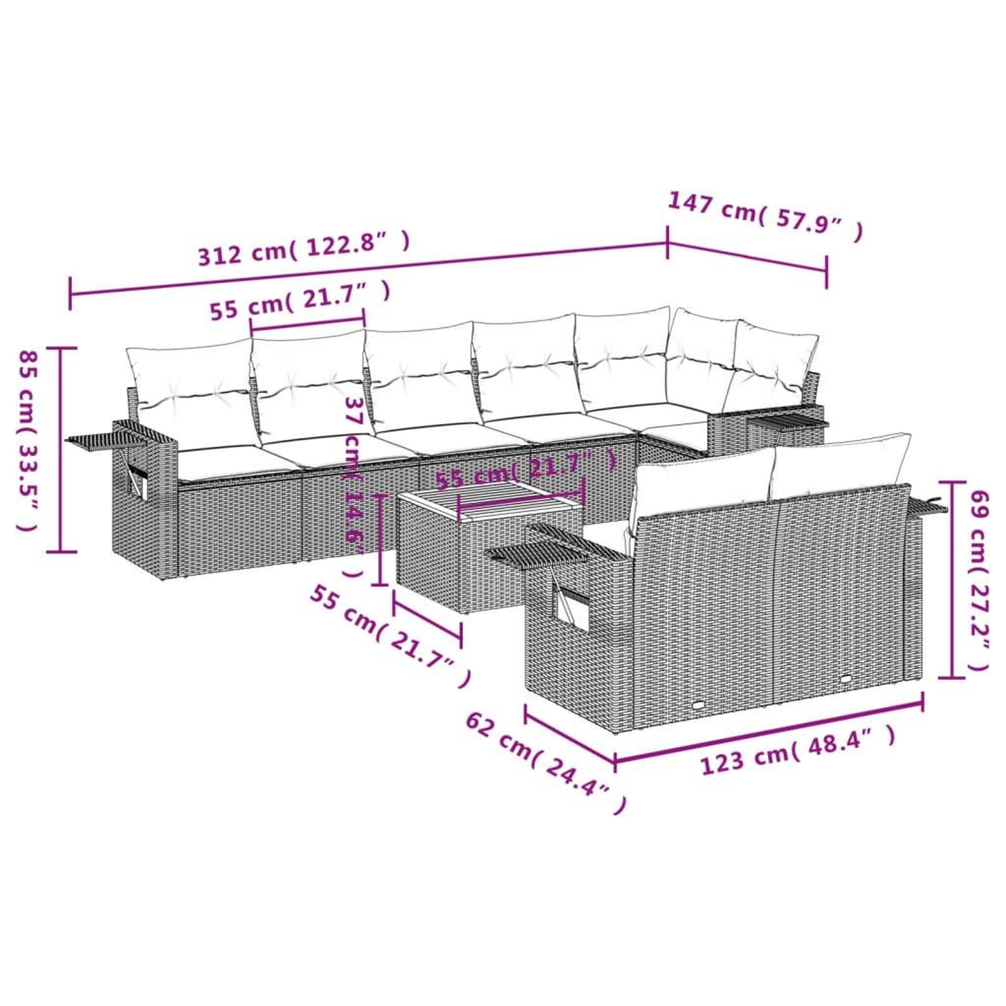 Voir la diapositive 6 : VIDAXL Salon de jardin avec coussins 9 pcs beige resine tressee