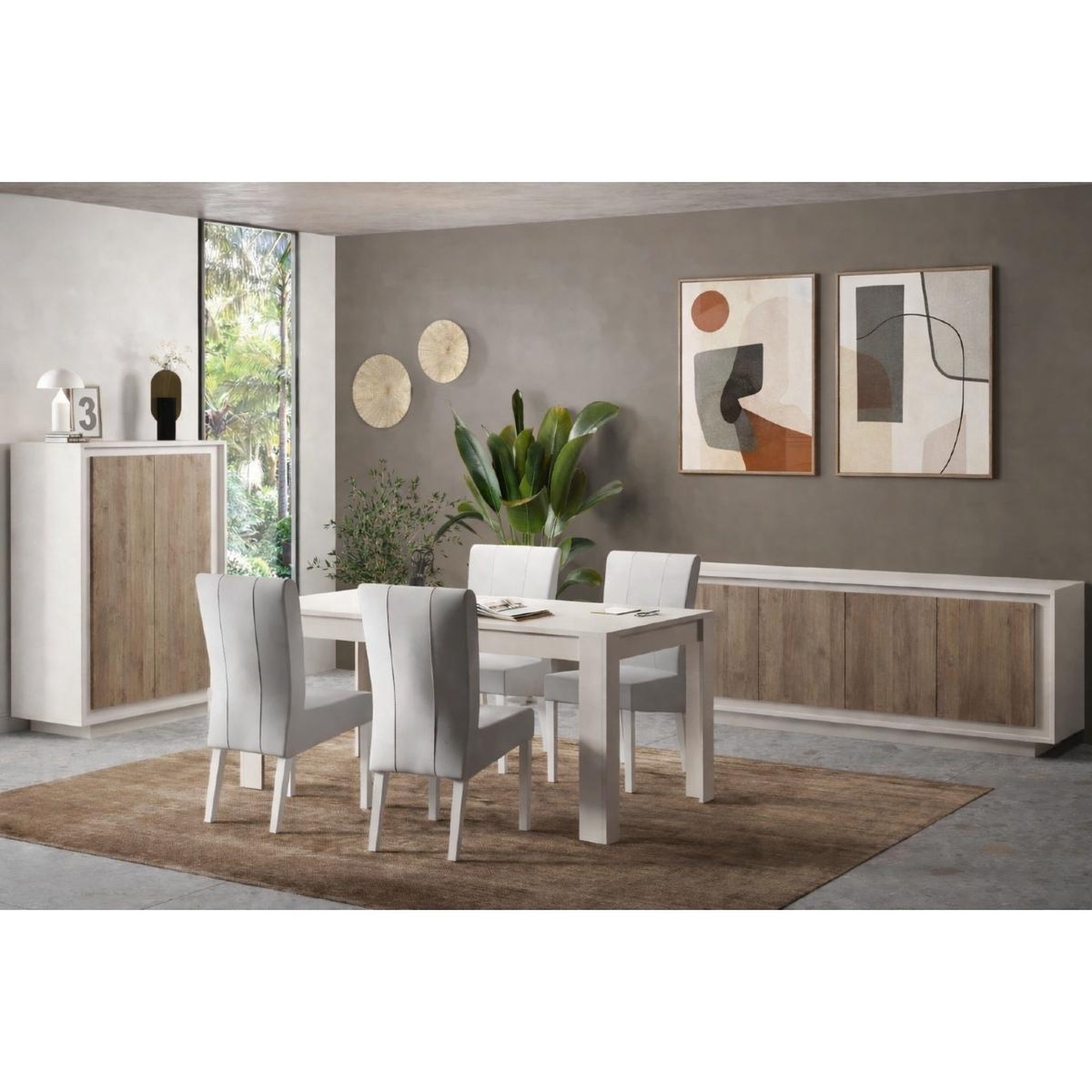 Voir la diapositive 4 : JLC KREATION Buffet bas contemporain 4 portes beige et noyer yori