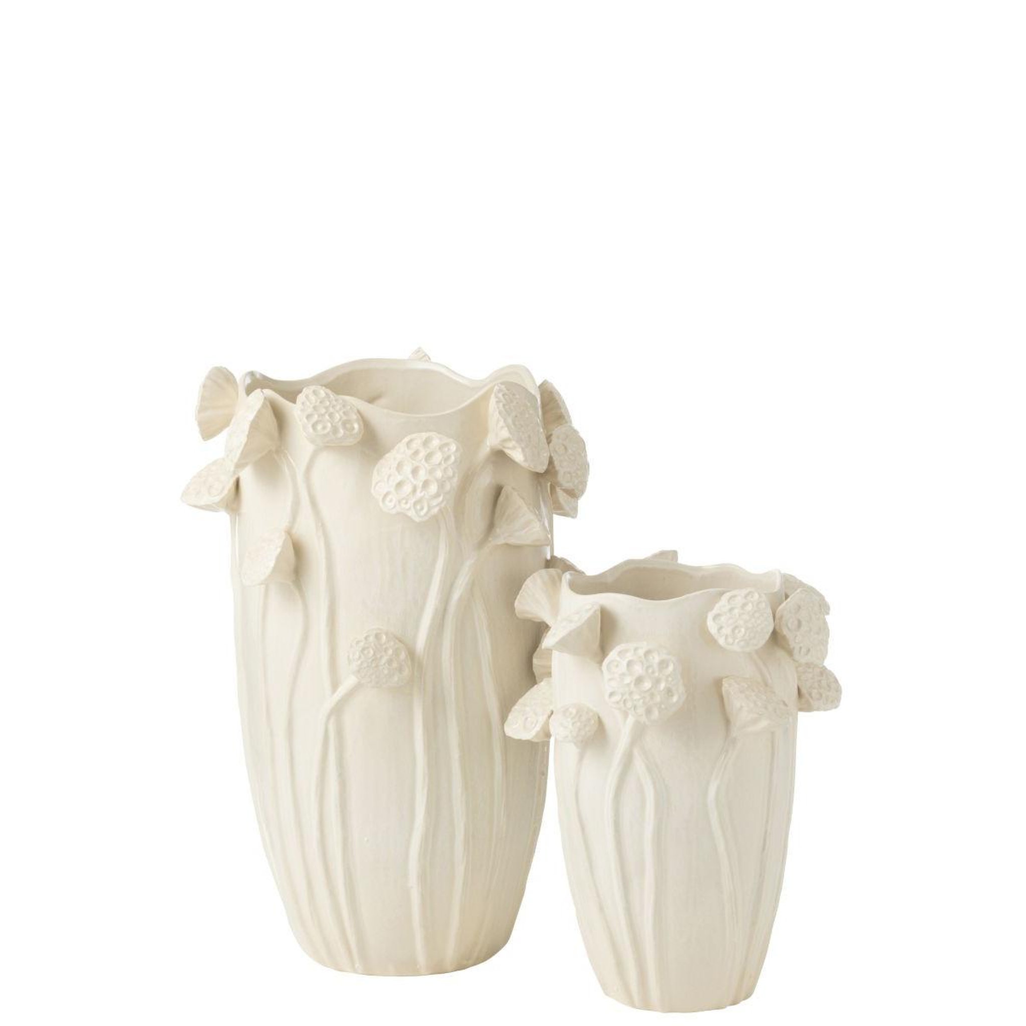Voir la diapositive 2 : J-LINE Vase déco lotus en argile  botanica  35cm beige