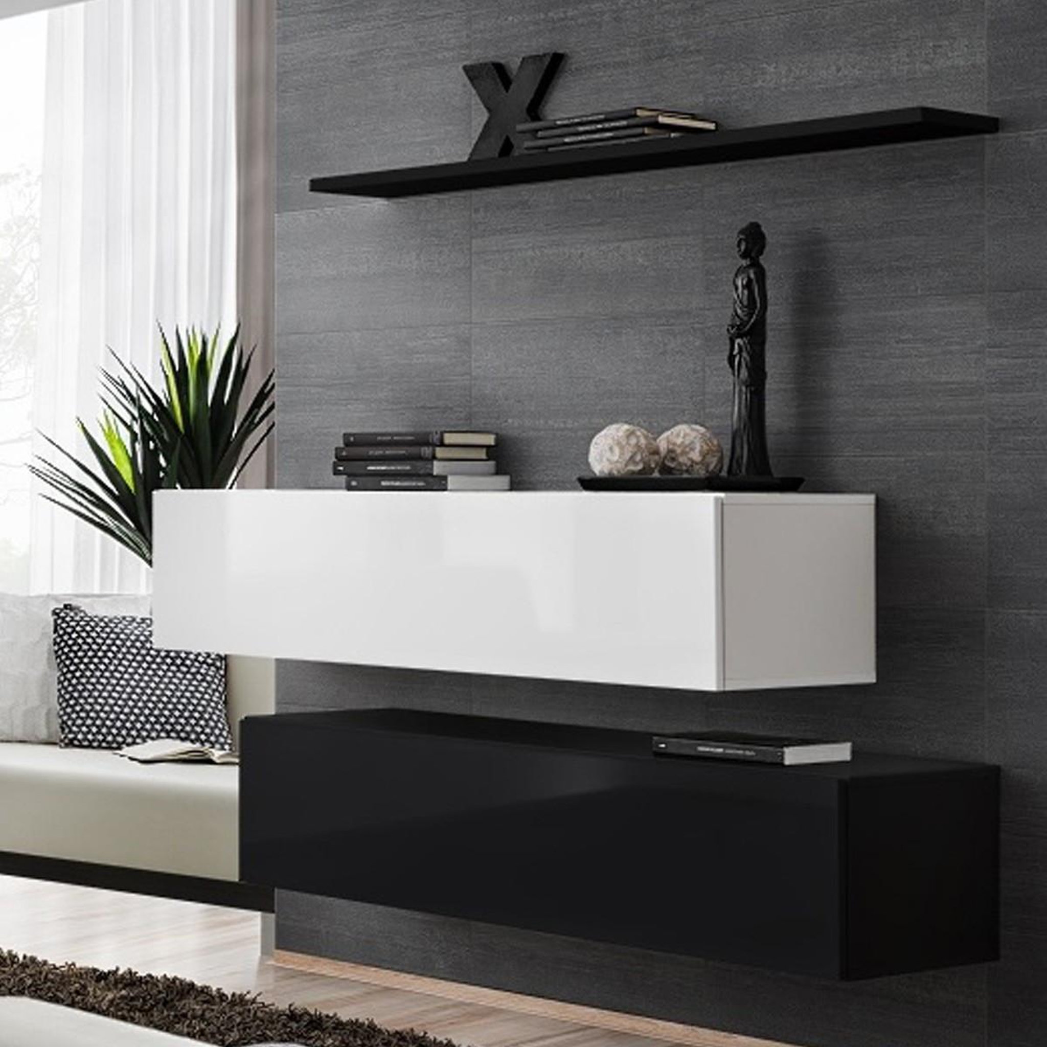 Paris Prix Lot de 2 bancs muraux & étagère  switch sbii  130cm blanc & noir