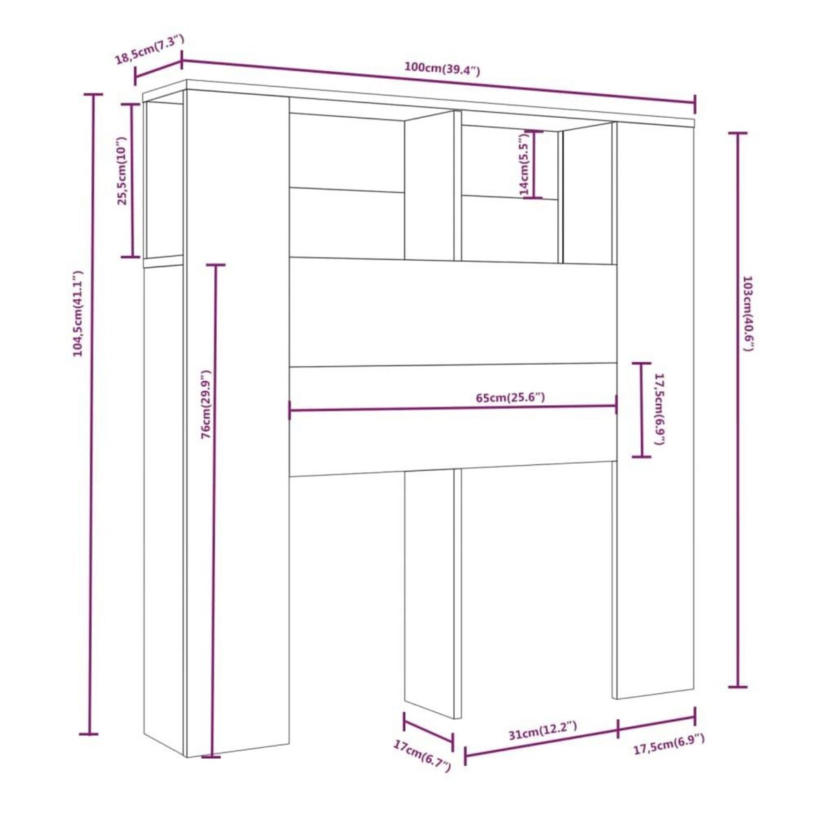 VIDAXL Armoire de tete de lit Noir 100x18,5x104,5 cm