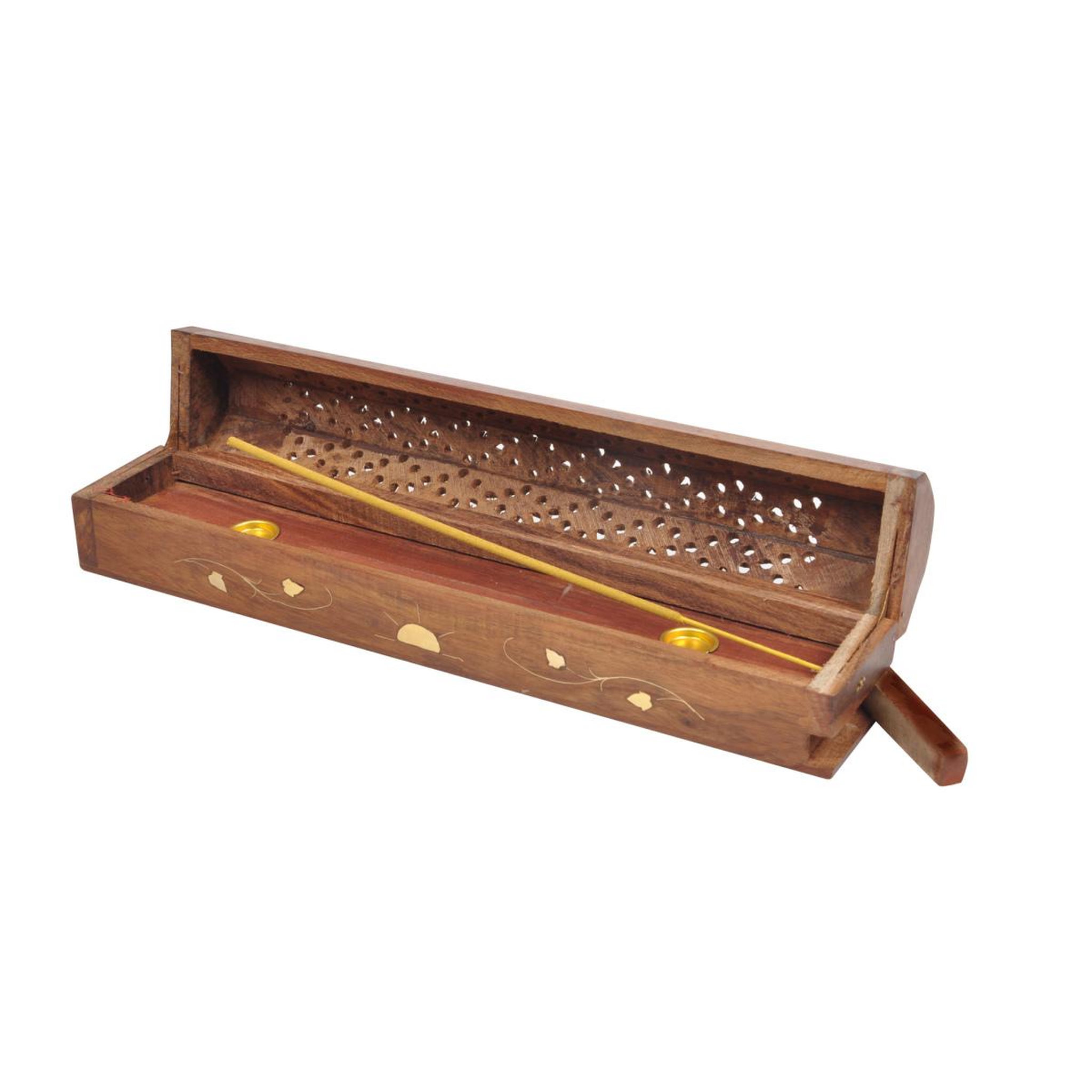 Eden Boîte porte encens en bois de 30 cm baton et cone