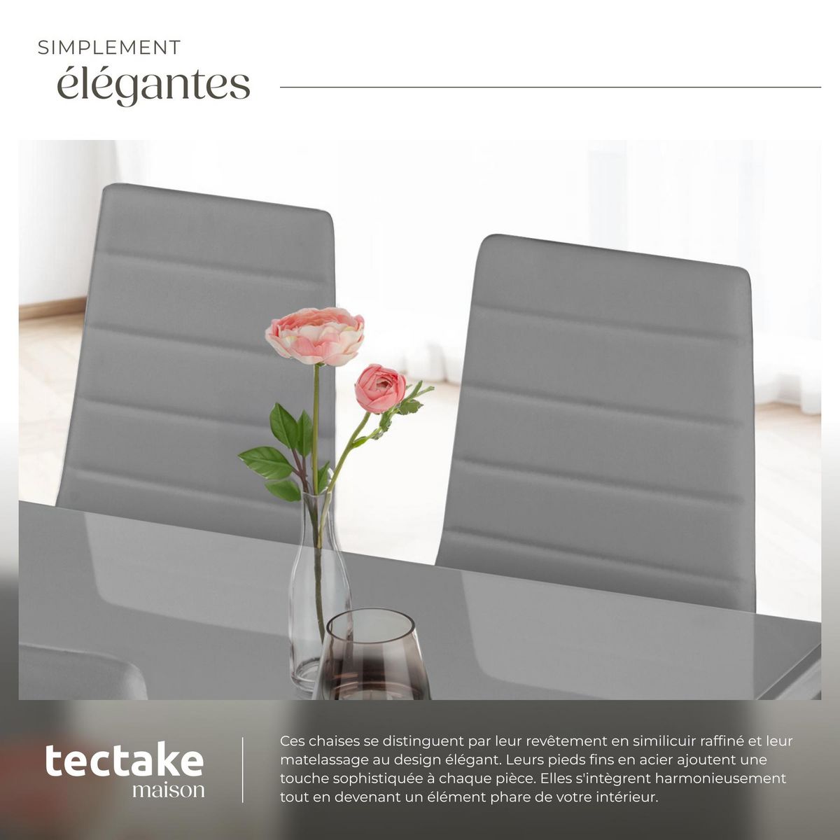tectake Ensemble de chaises de salle à manger rembourrées avec revêtement aspect cuir gris Lot de 4