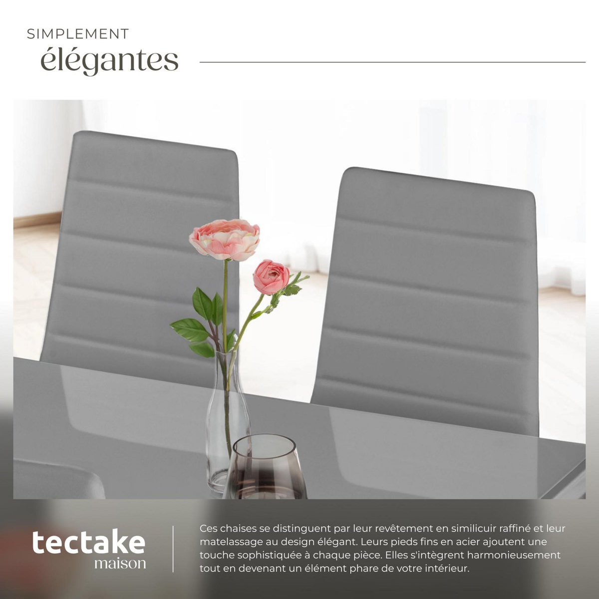 tectake Ensemble de chaises de salle à manger rembourrées avec revêtement aspect cuir gris Lot de 4