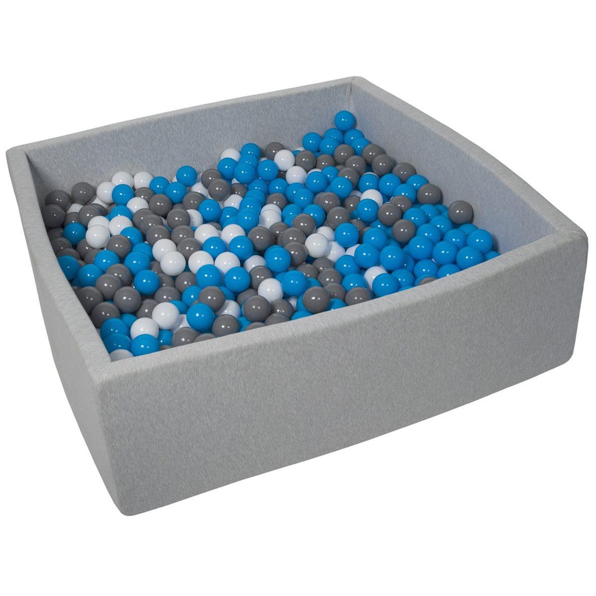 VELINDA Piscine à balles pour enfant, 120x120 cm, aire de jeu + 900 balles blanc, bleu, gris
