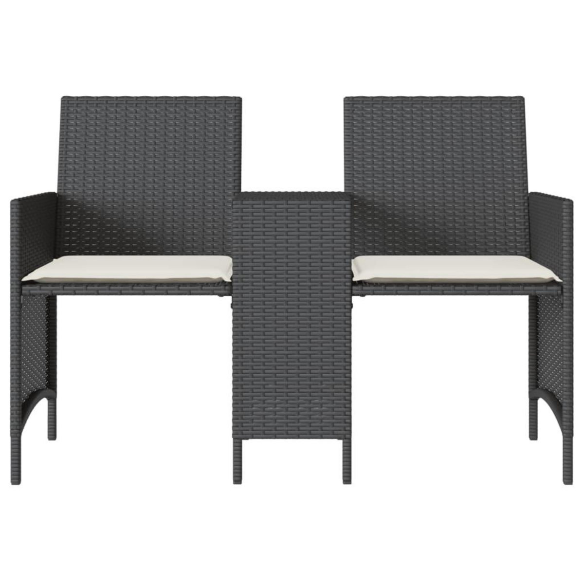VIDAXL Canape de jardin 2 places avec table et tabourets noir rotin