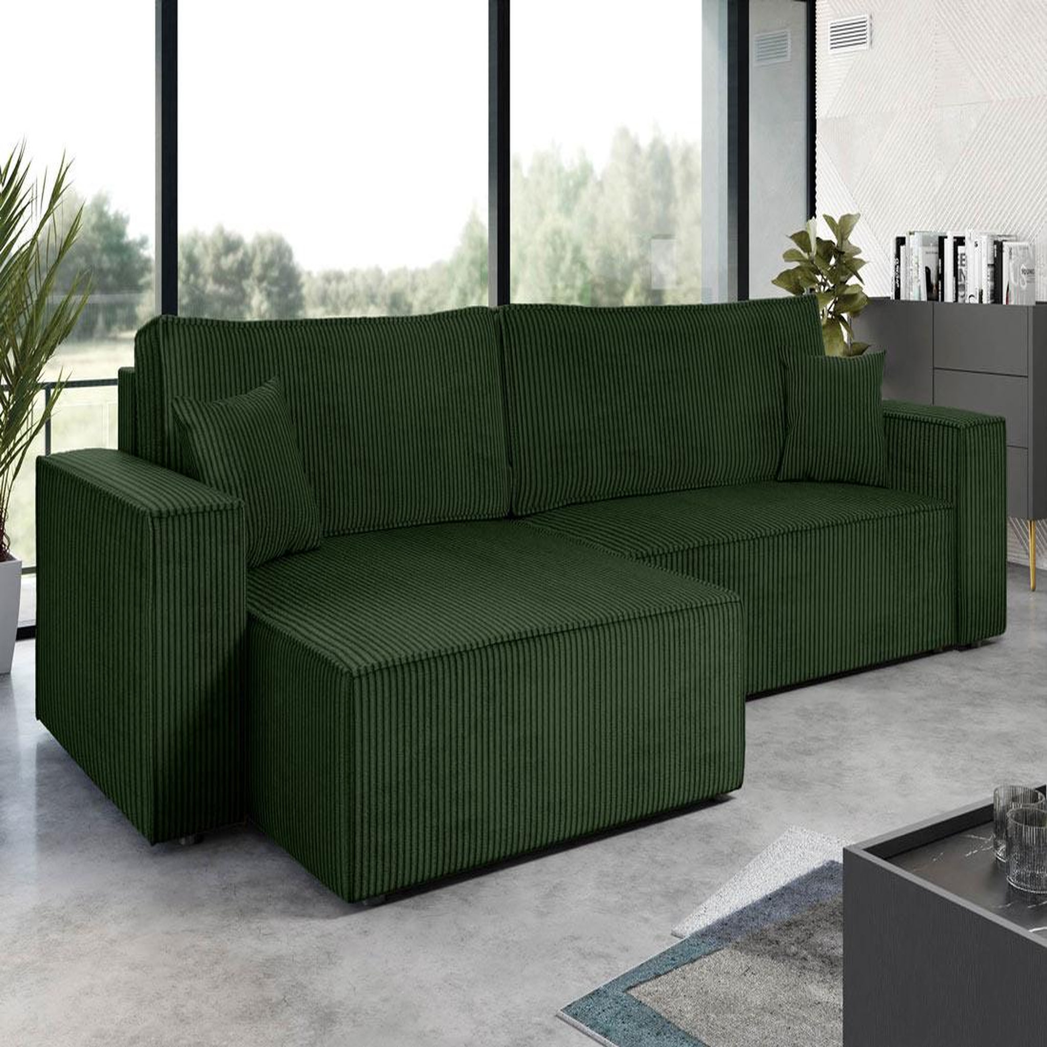 Voir la diapositive 1 : BEST MOBILIER Cezanne - canapé d'angle réversible 5 places convertible avec coffre en velours côtelé