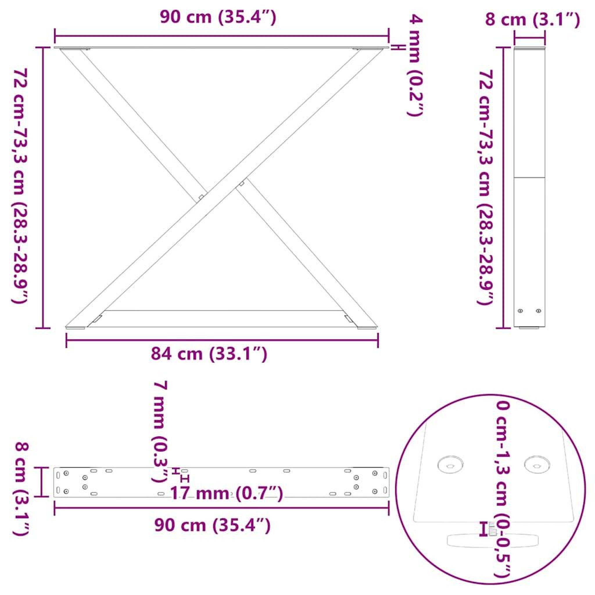Voir la diapositive 6 : VIDAXL Pieds de table a manger 2 pcs blanc 90x(72-73,3) cm acier