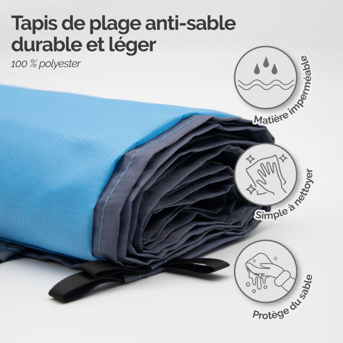 LINXOR Tapis de plage anti-sable imperméable 270 x 240 cm - Bleu et gris