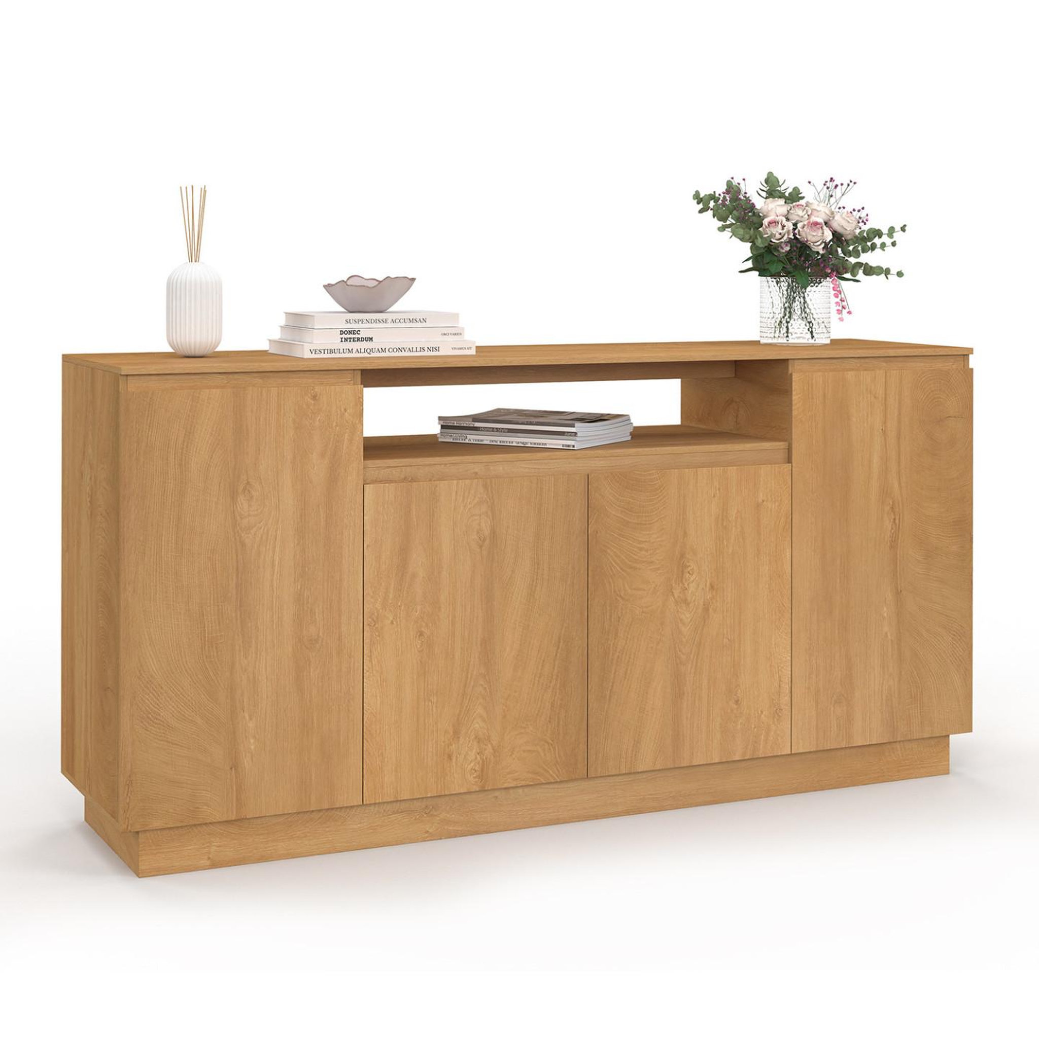 ID MARKET Buffet 160 cm serena 4 portes avec niche centrale effet bois
