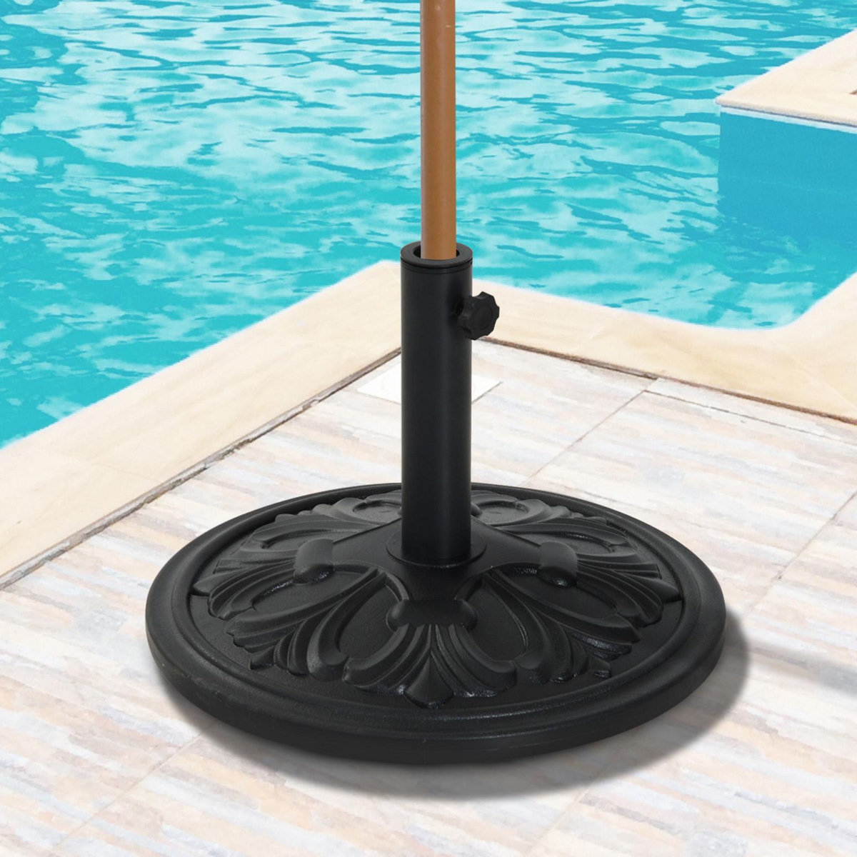 OUTSUNNY Pied de parasol rond base de lestage Ø 48 x 34H cm ciment HDPE motif fleurs de lys poids net 13 Kg