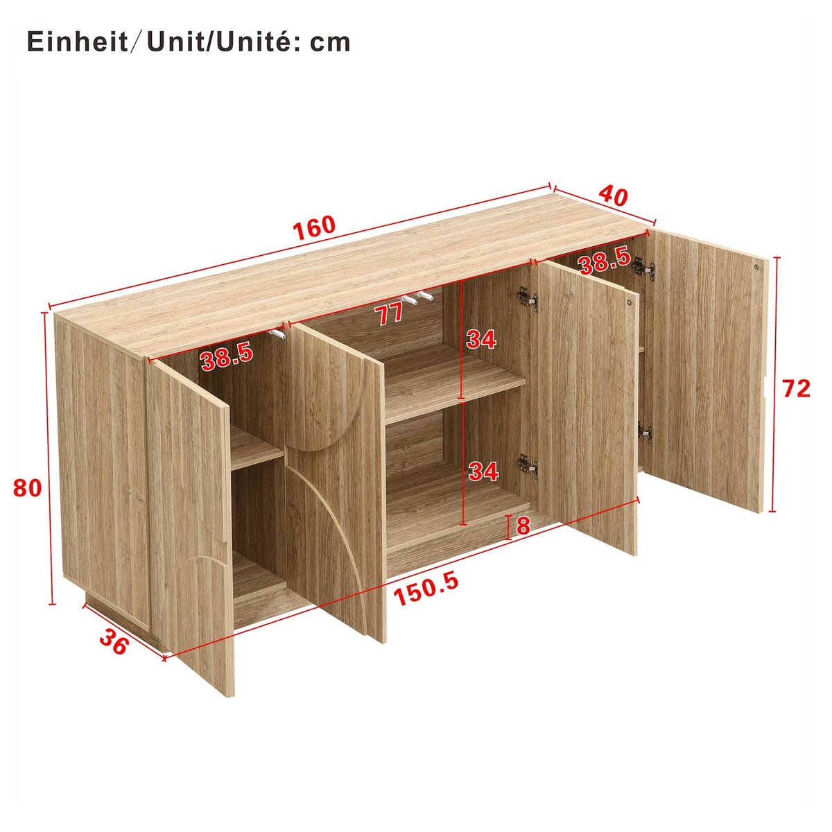 MERAX Buffet 4 porte(s) 0 tiroir(s) - 160 cm naturel panneau de particules