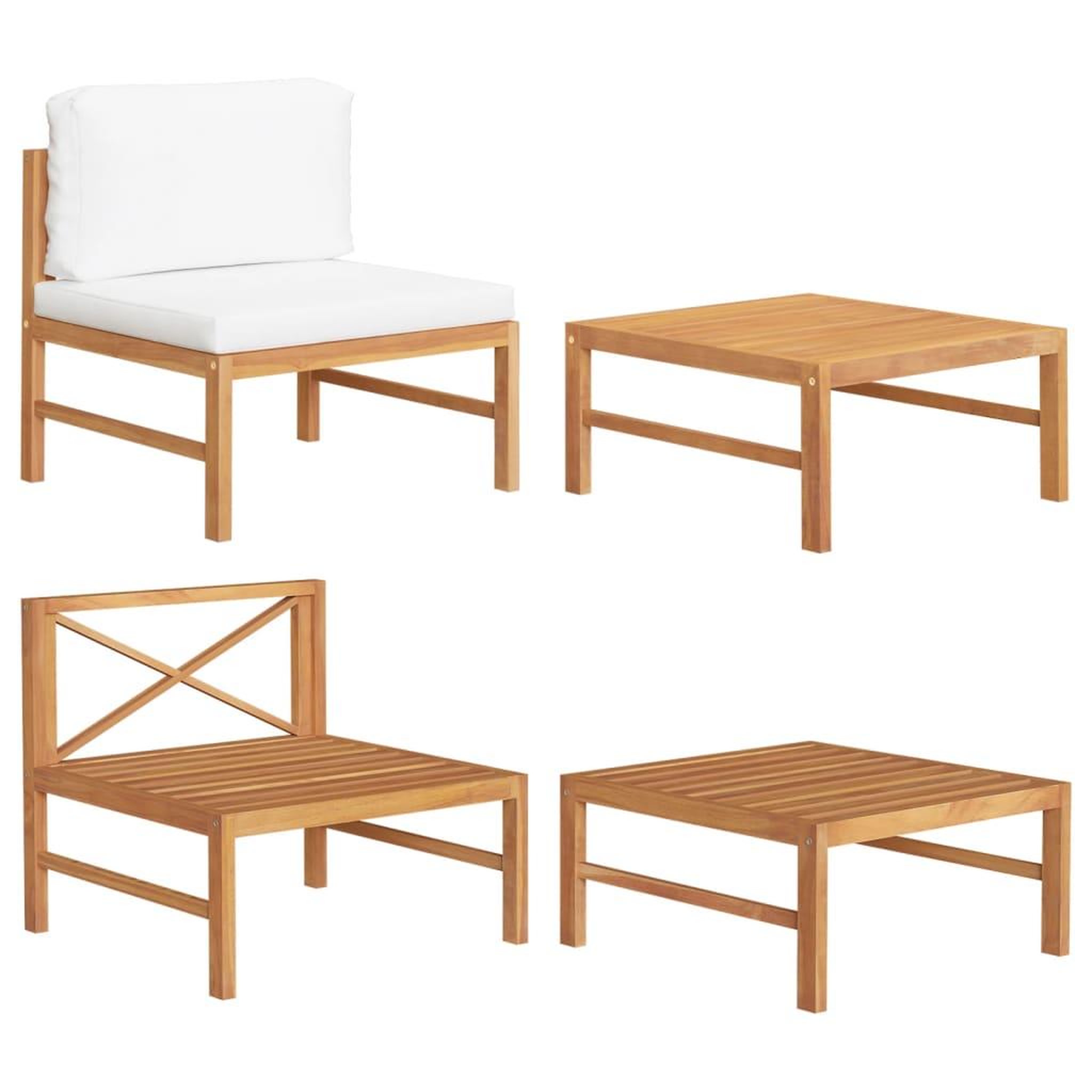 Voir la diapositive 1 : VIDAXL Salon de jardin 2 pcs avec coussins creme Bois de teck