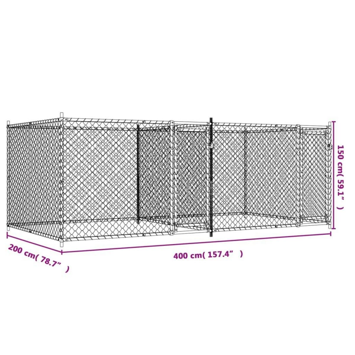 VIDAXL Cage pour chien avec portes gris 4x2x1,5 m acier galvanise