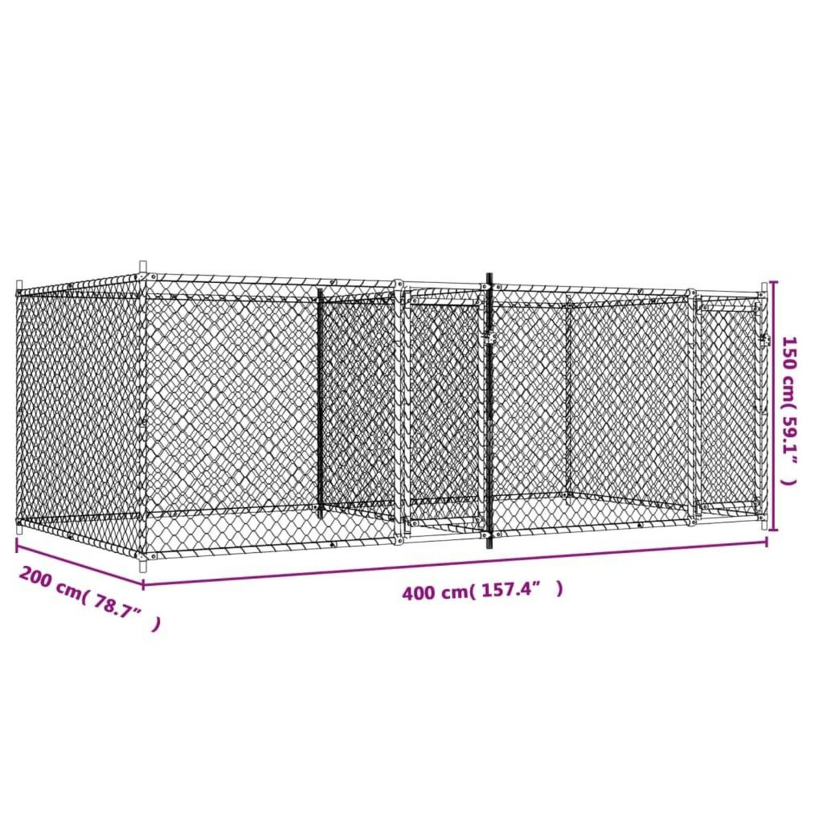 VIDAXL Cage pour chien avec portes gris 4x2x1,5 m acier galvanise