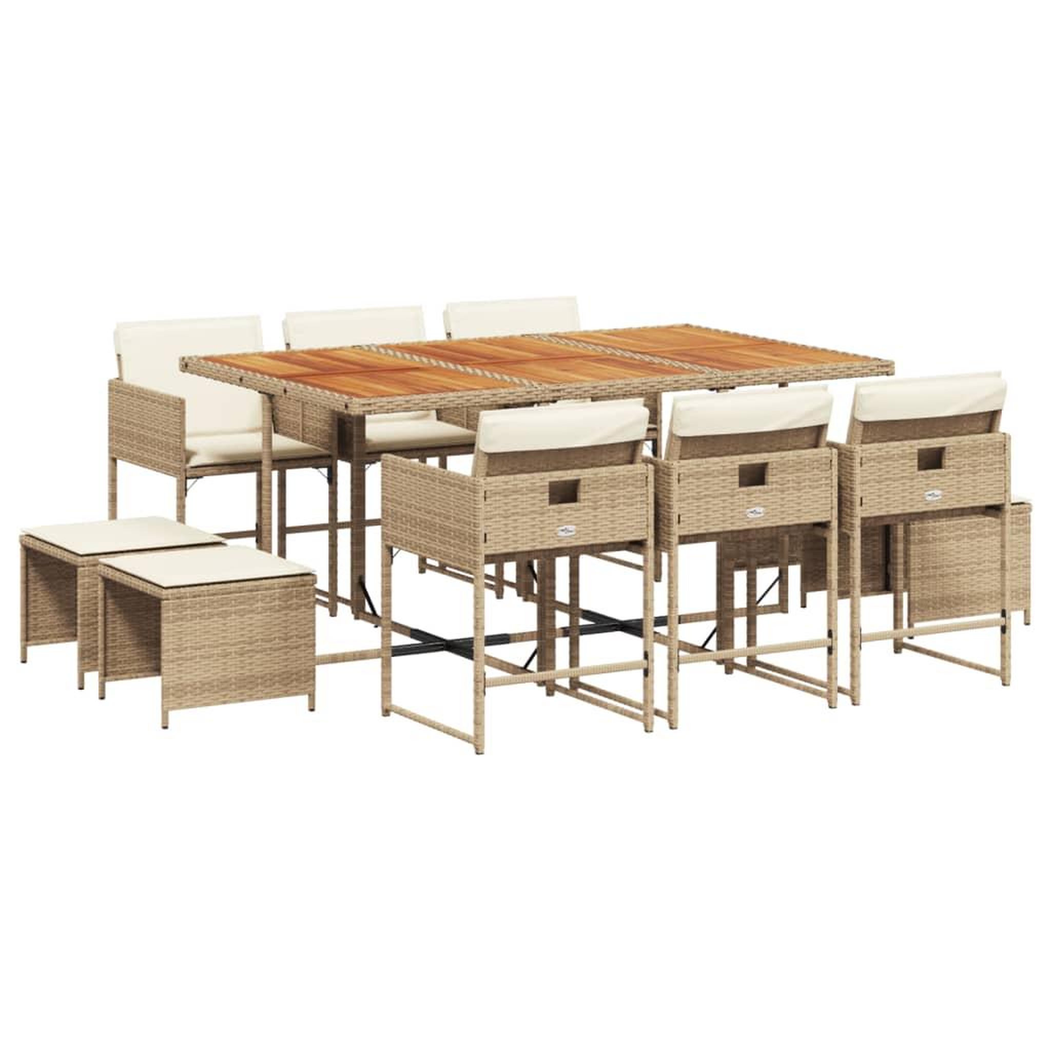 Voir la diapositive 2 : VIDAXL Ensemble a manger de jardin et coussins 11 pcs beige poly rotin
