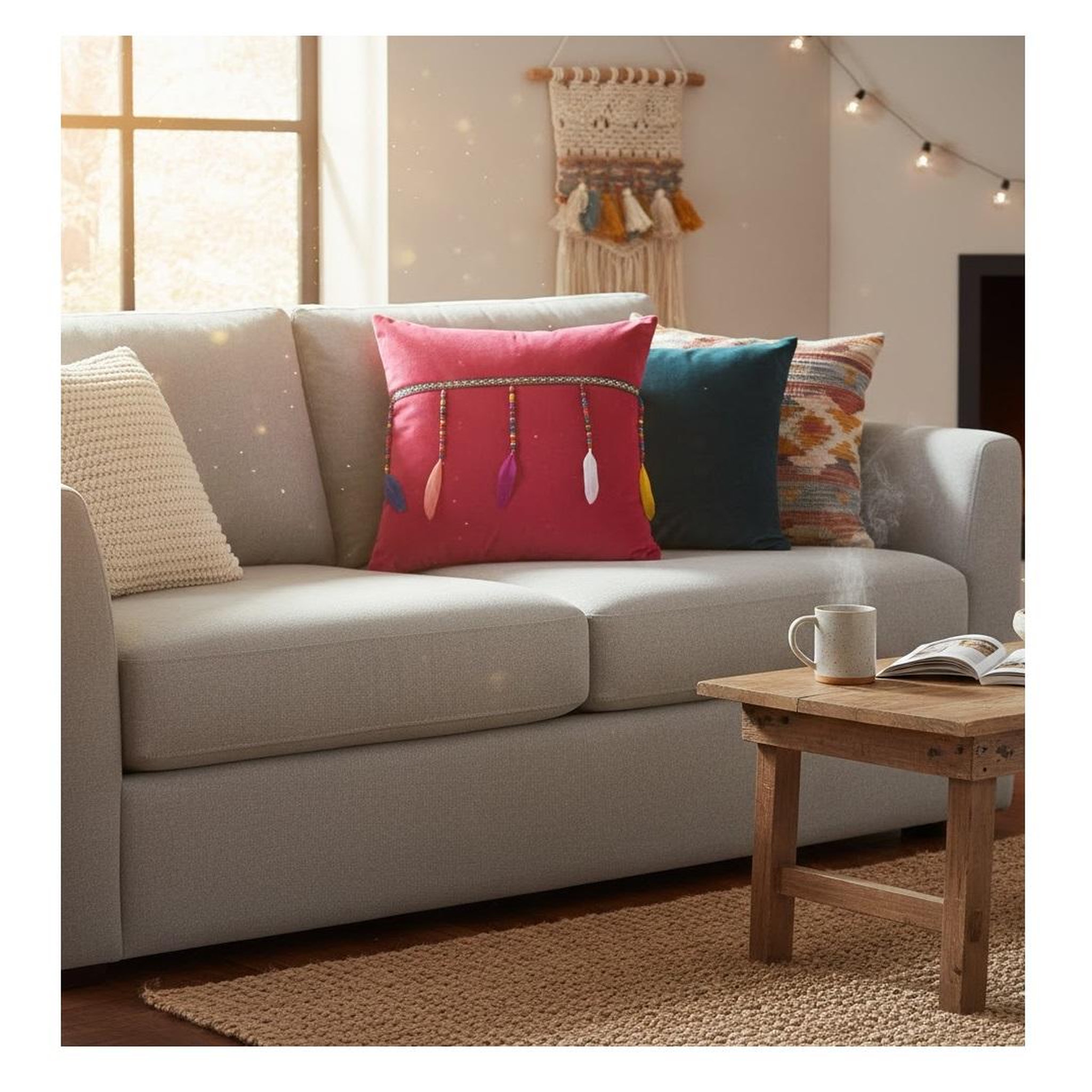 Voir la diapositive 2 : Eden Coussin effet velours pampilles plumis