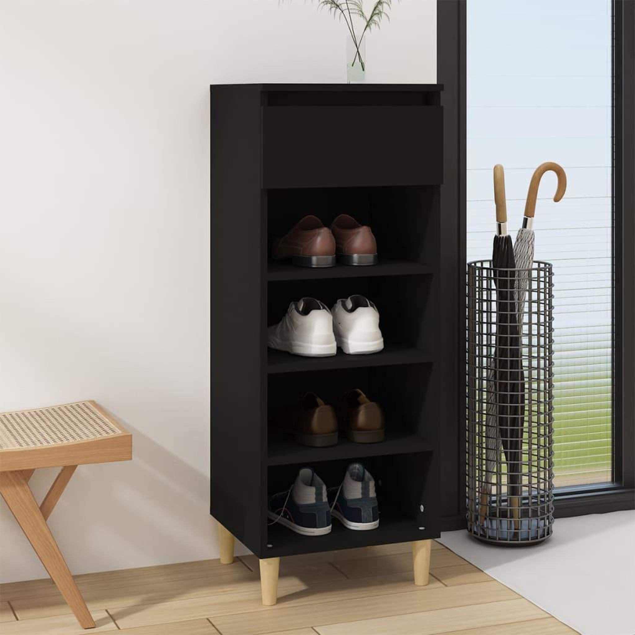 Voir la diapositive 1 : VIDAXL Armoire a chaussures Noir 40x36x105 cm Bois d'ingenierie