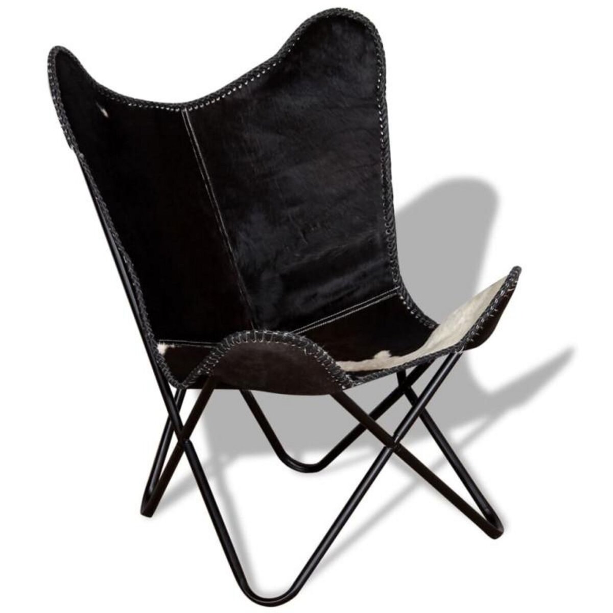 VIDAXL Chaise papillon noir et blanc cuir de vache