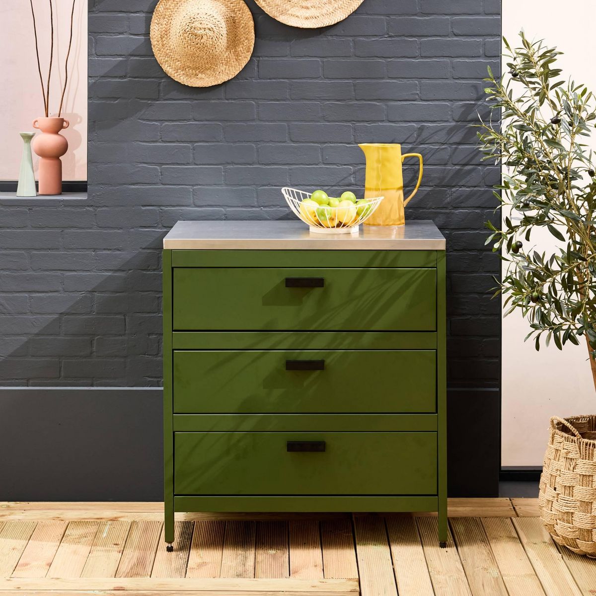 SWEEEK Cuisine d'extérieure en acier avec 3 tiroirs L80cm