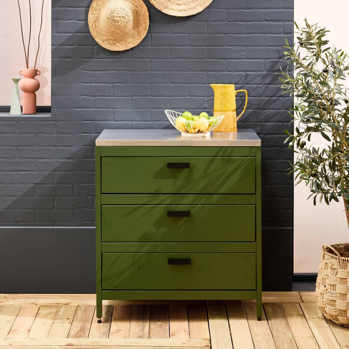 SWEEEK Cuisine d'extérieure en acier avec 3 tiroirs L80cm