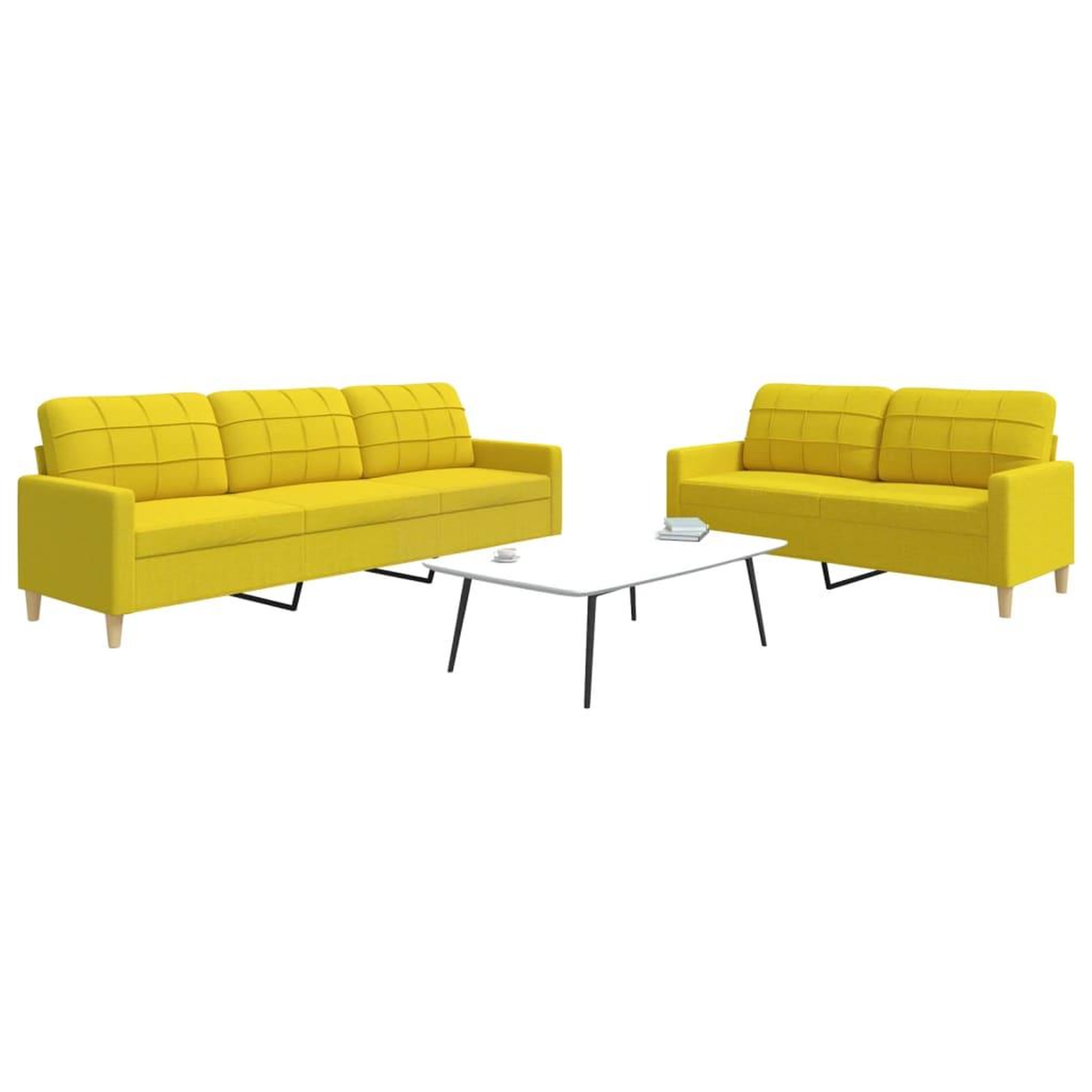 VIDAXL Ensemble de canapes 2 pcs jaune clair tissu