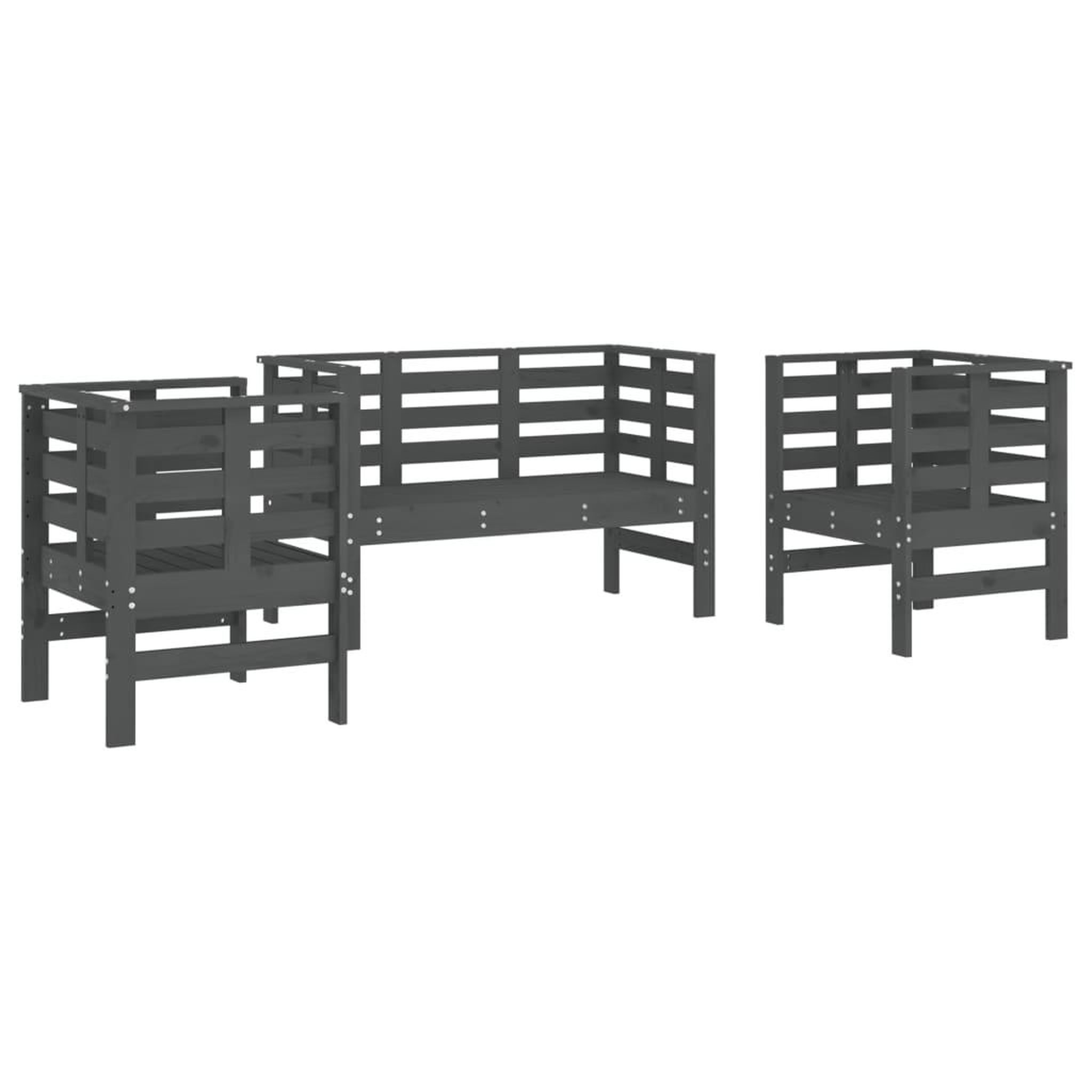 Voir la diapositive 2 : VIDAXL Salon de jardin 3 pcs gris bois massif de pin