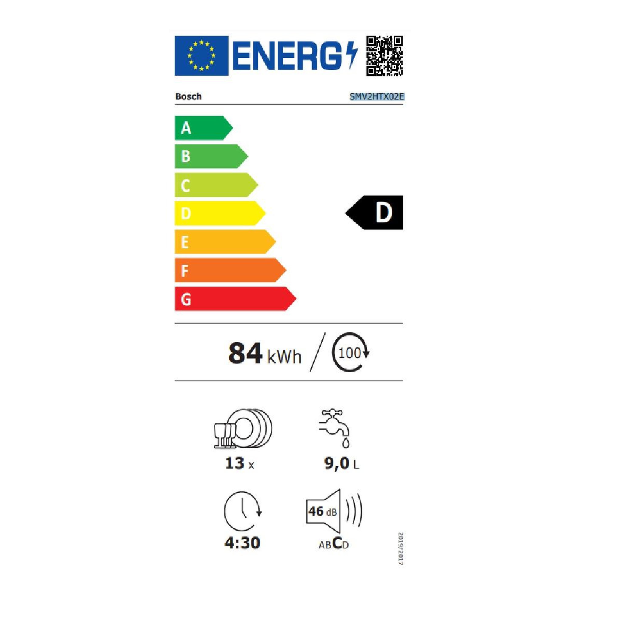 Voir la diapositive 2 : BOSCH Lave-vaisselle 60cm 13 couvert 46db tout intégrable - smv2htx02e
