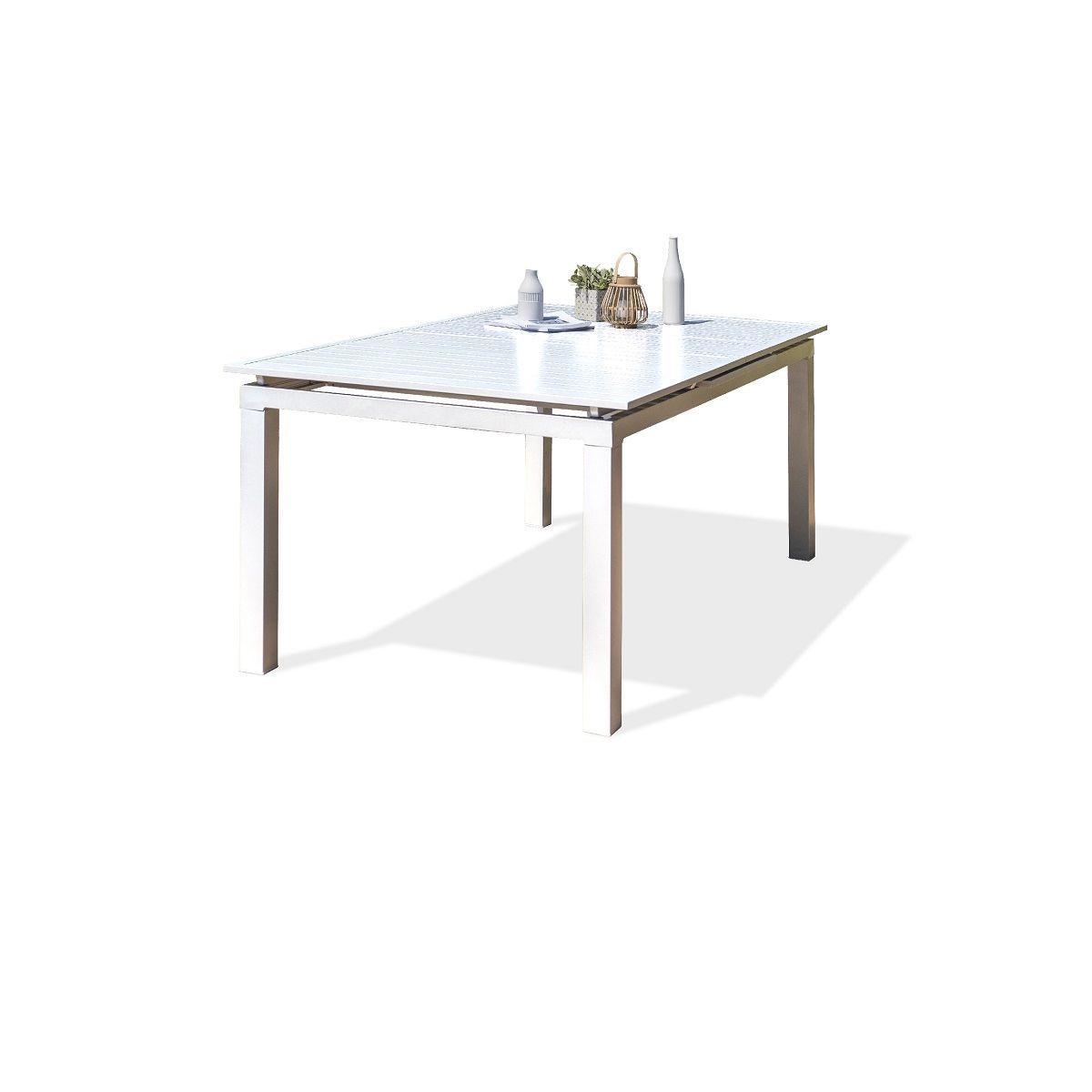 DCB GARDEN Table de jardin 240/300x100cm aluminium blanc MYKONOS