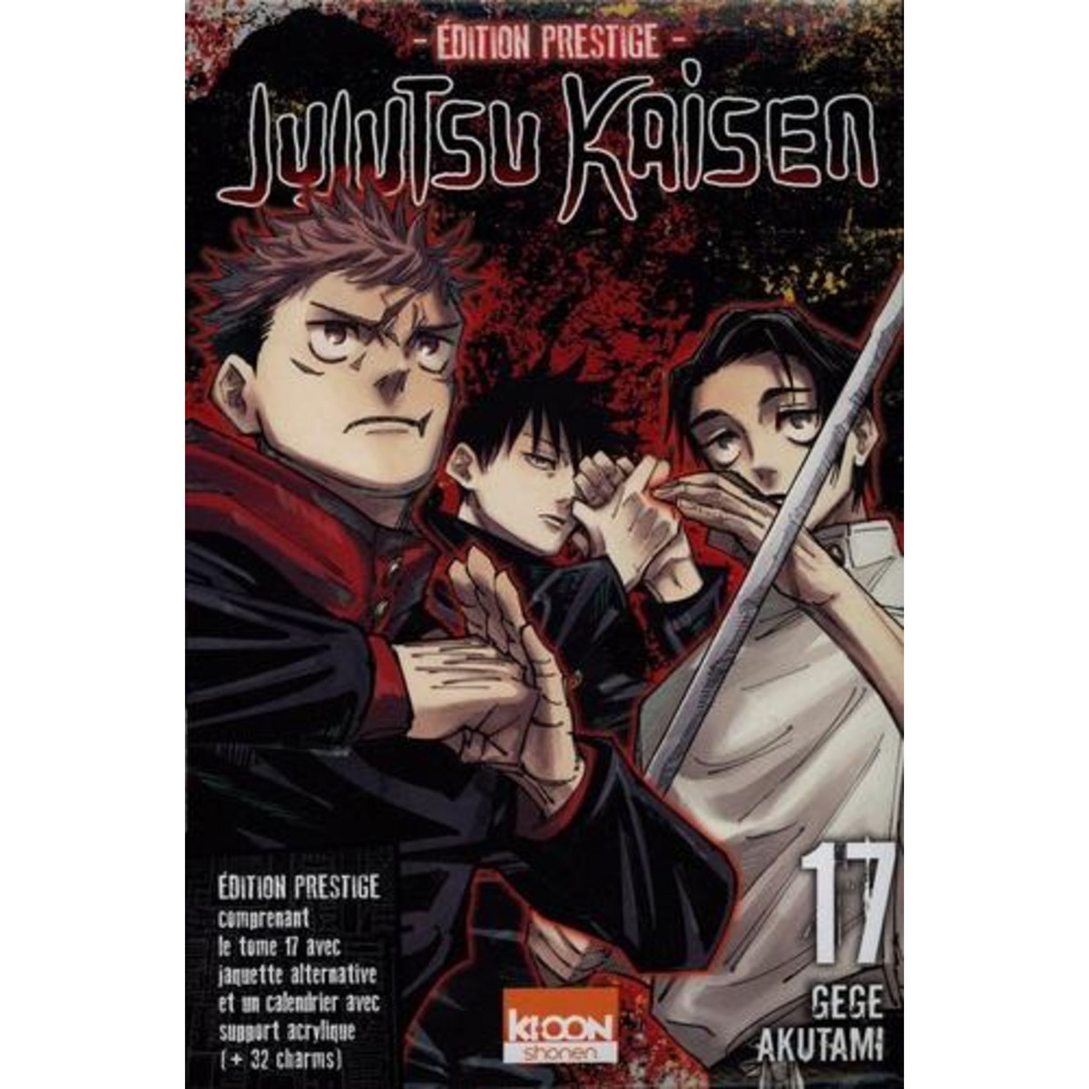 JUJUTSU KAISEN TOME 17 : PARER A TOUTE EVENTUALITE. COFFRET AVEC UNE JAQUETTE ALTERNATIVE REVERSIBLE + 1 CALENDRIER AVEC SUPPORT ACRYLIQUE ET 32 CHARMS, EDITION DE LUXE, Akutami Gege