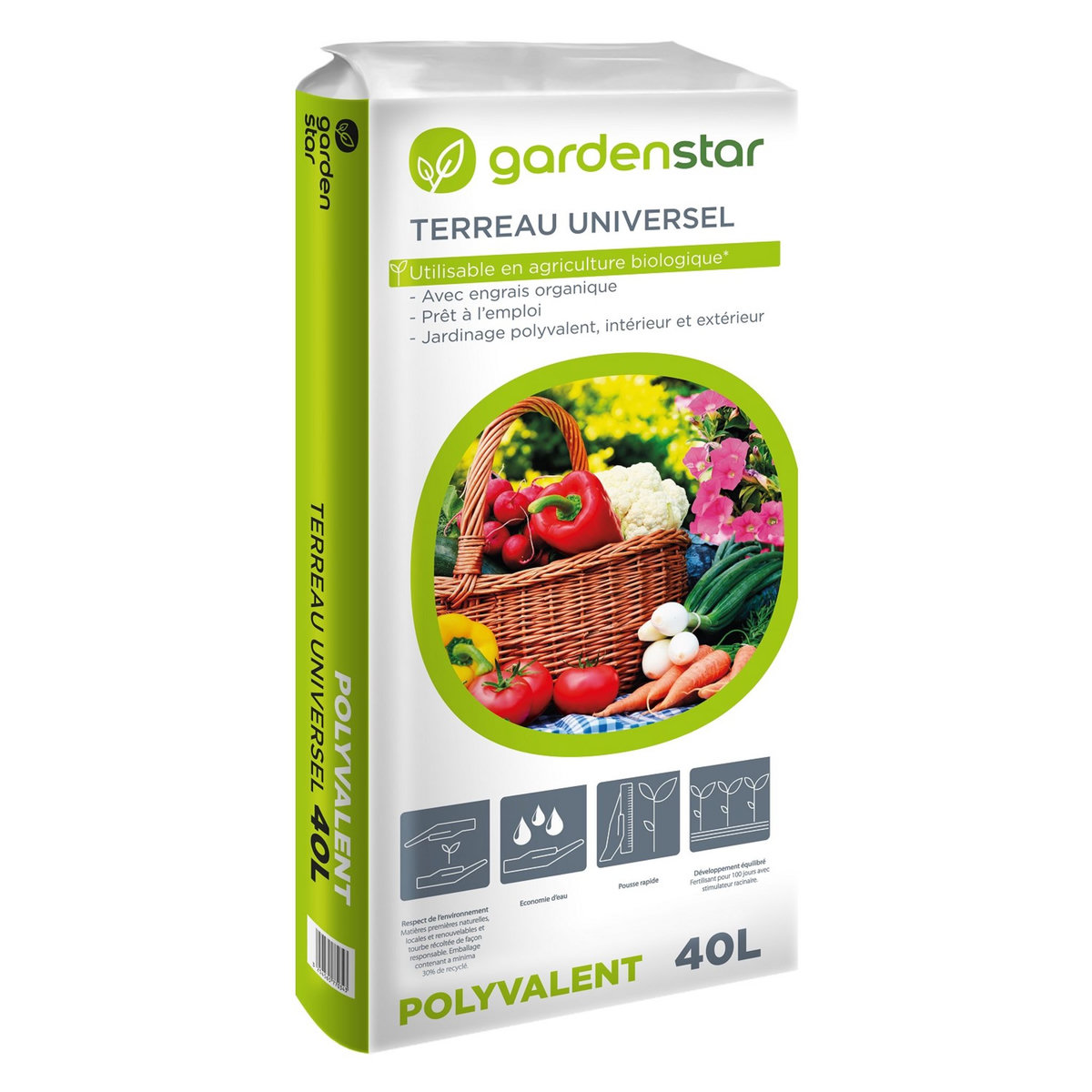 GARDENSTAR Terreau universel utilisable en culture biologique - 40L