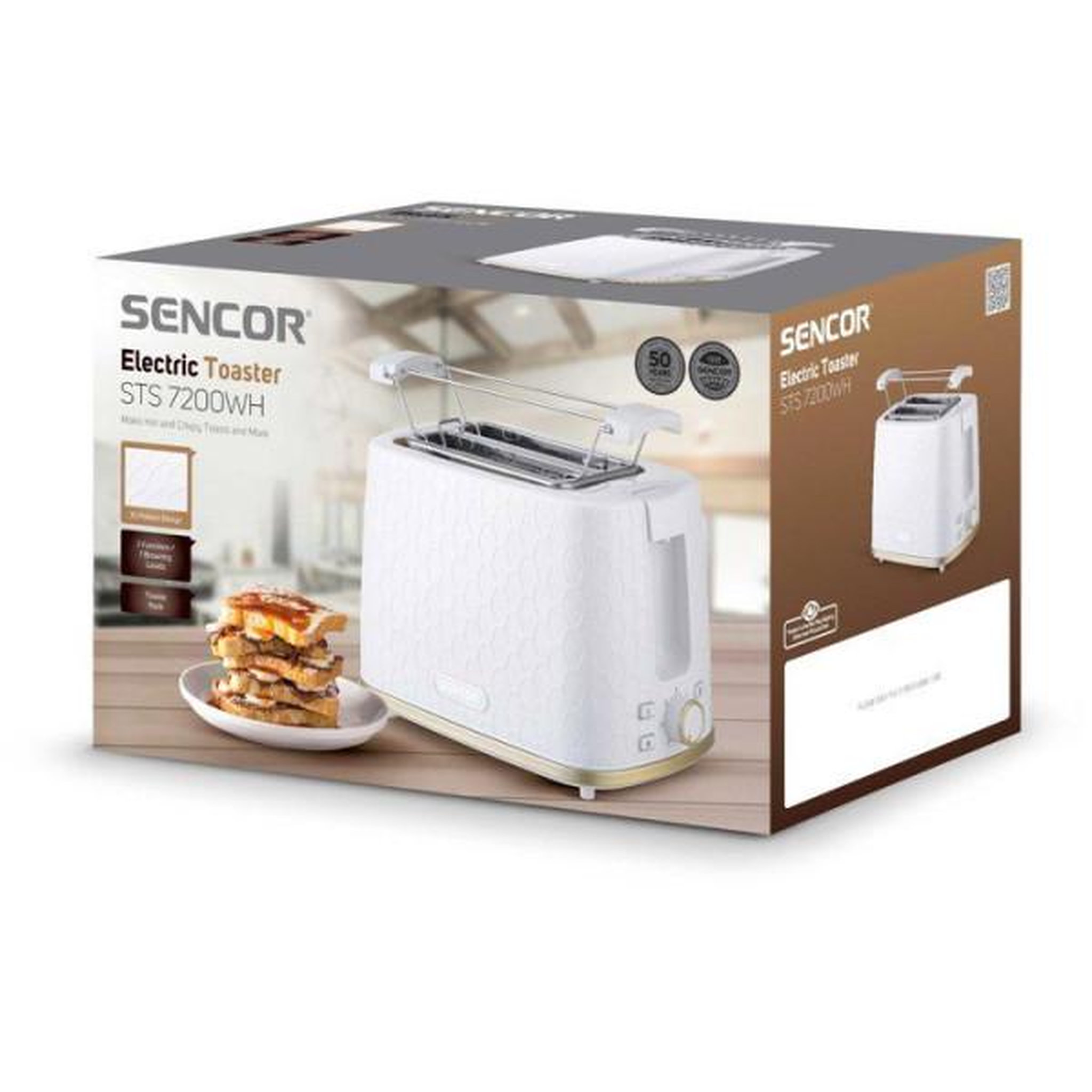 Voir la diapositive 2 : MARKET24 Grille Pain - Toaster Electrique  Sencor STS 7200WH-EUE3 - Décongélation et réchauffe - Centrage automatique - 7 niveaux - 2 fentes - Blanc