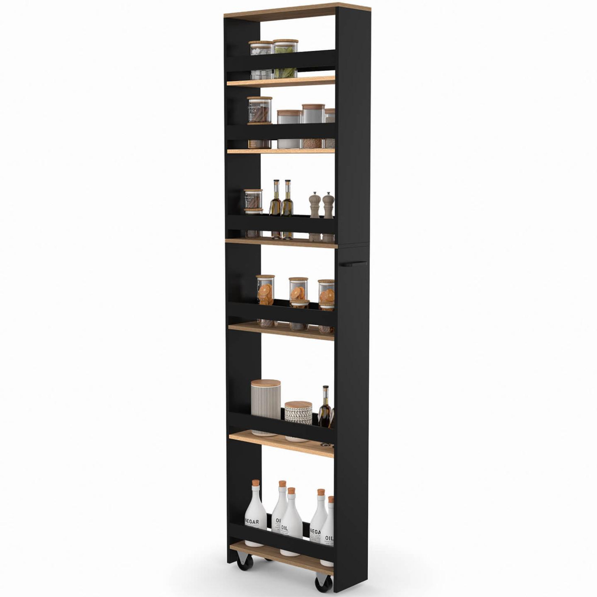 ID MARKET Desserte de cuisine gain de place haga chariot de rangement à 6 étages noir et façon hêtre h. 177 cm