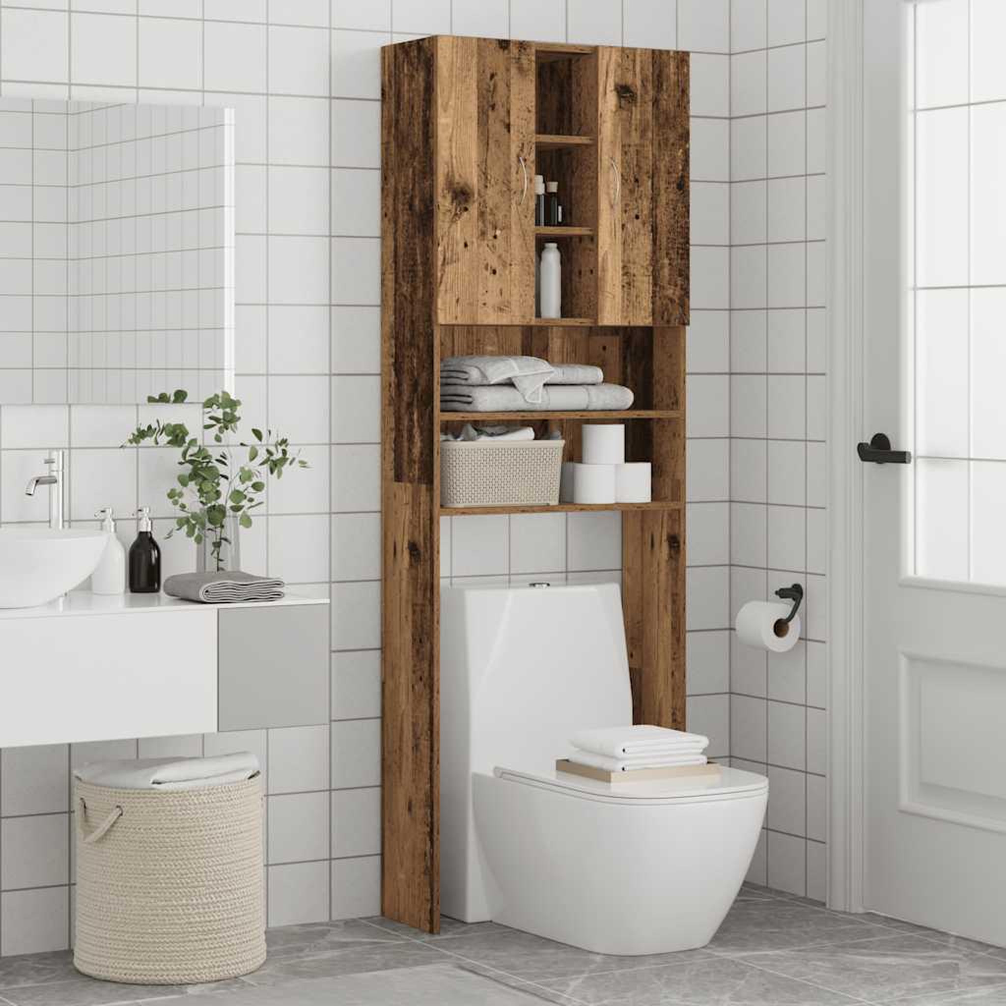 Voir la diapositive 5 : VIDAXL Meuble pour machine a laver vieux bois 64x25,5x190 cm