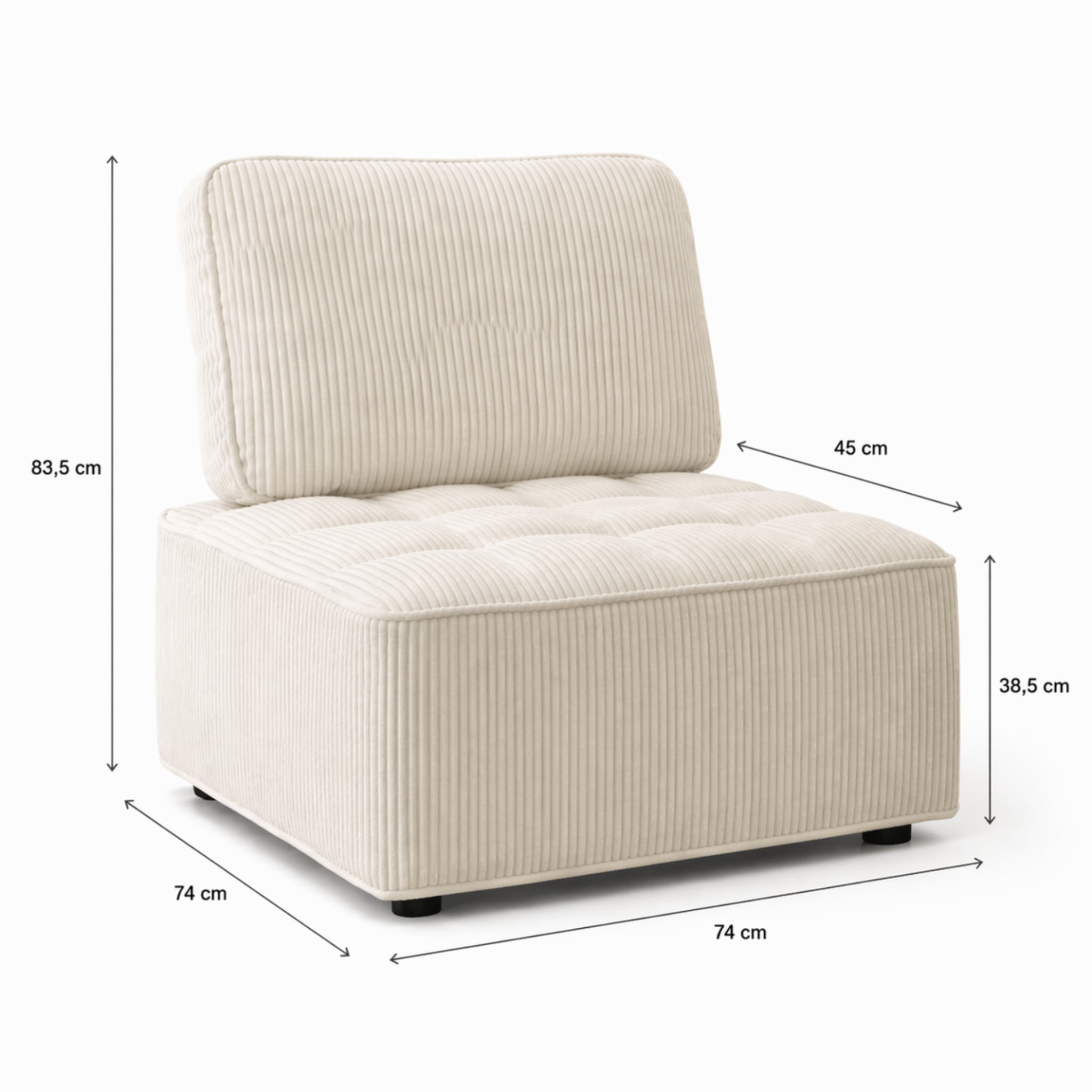 Voir la diapositive 6 : ID MARKET Module de canapé et fauteuil alfie en velours côtelé beige