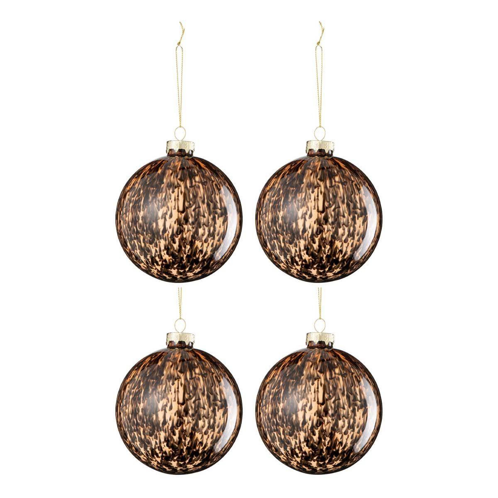 J-LINE Lot de 4 boules de noël  tache  10cm marron & noir