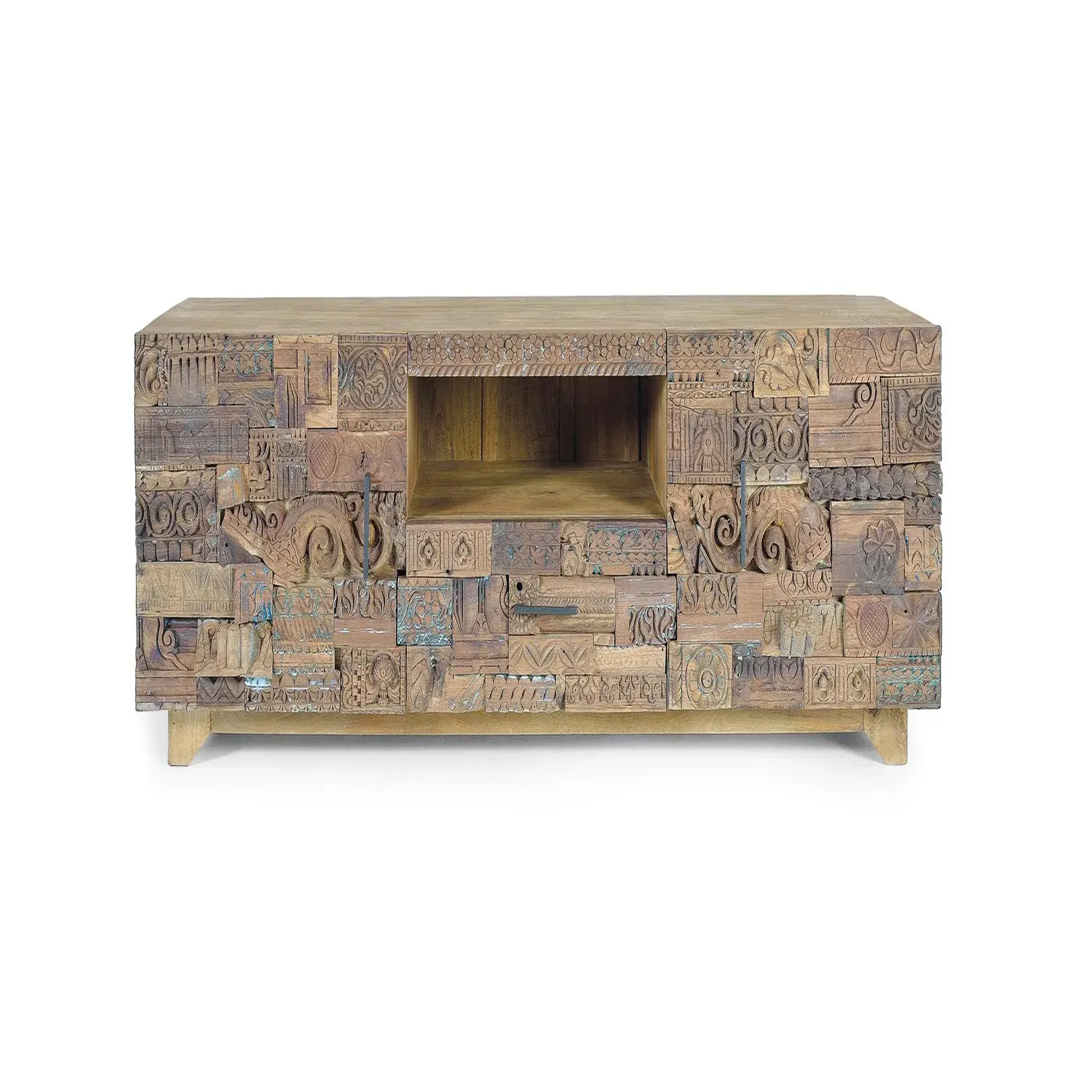 GINER Y COLOMER SL Meuble tv en bois de manguier 180 cm style boho ethnique sculpté