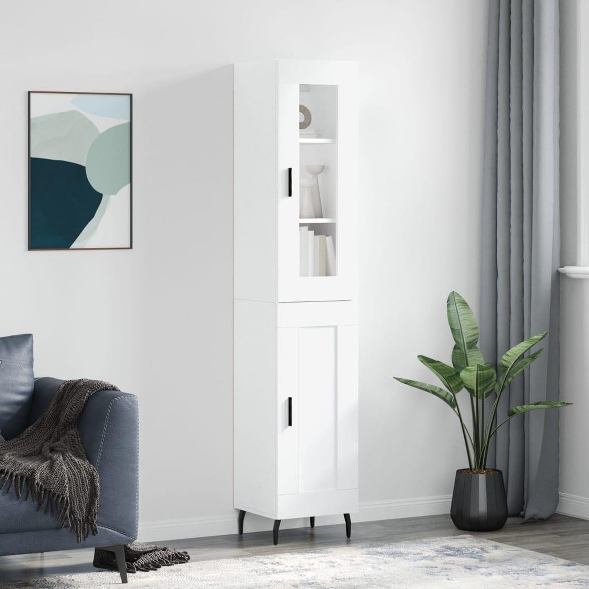 VIDAXL Buffet haut Blanc 34,5x34x180 cm Bois d'ingenierie