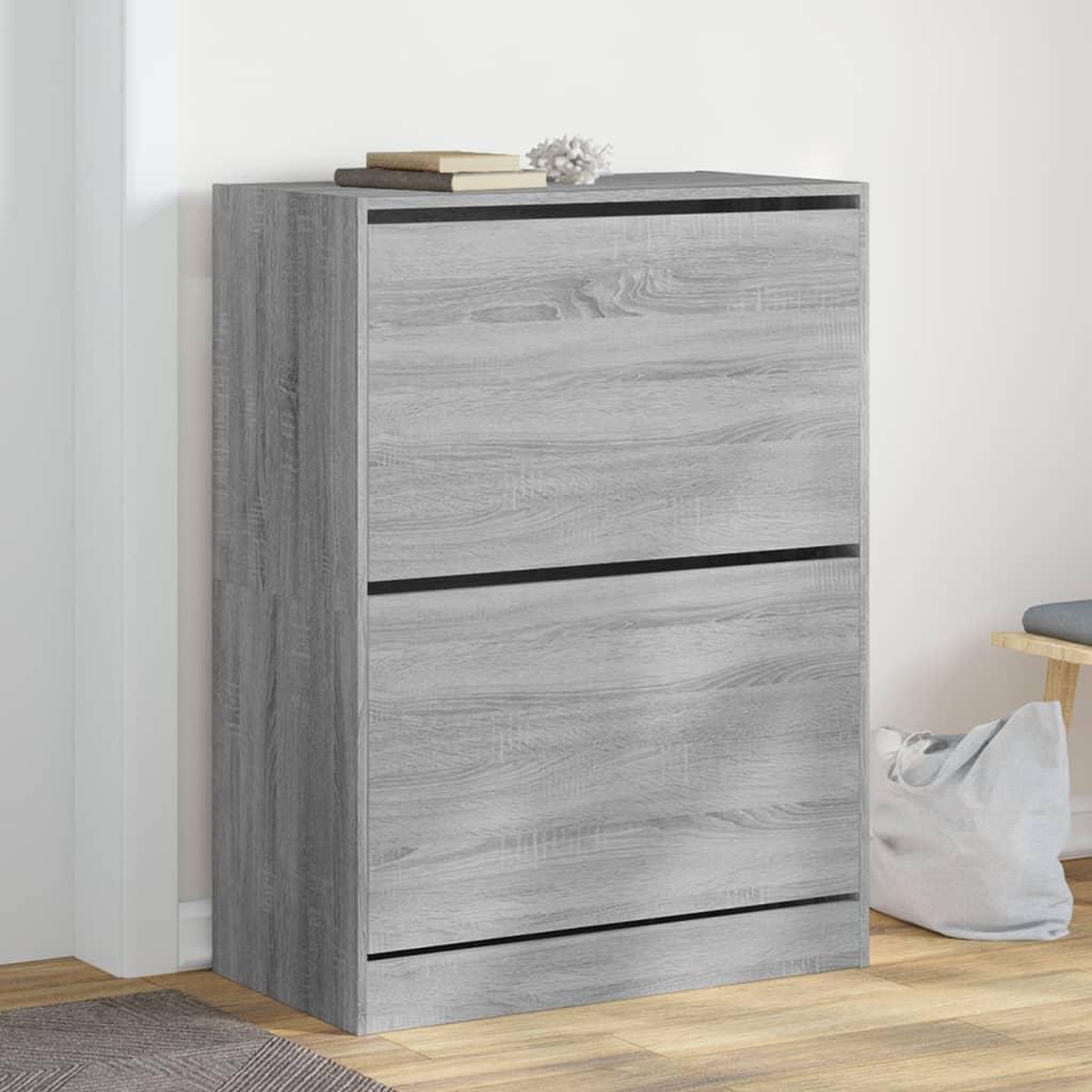 VIDAXL Armoire a chaussures 2 tiroirs rabattables sonoma gris