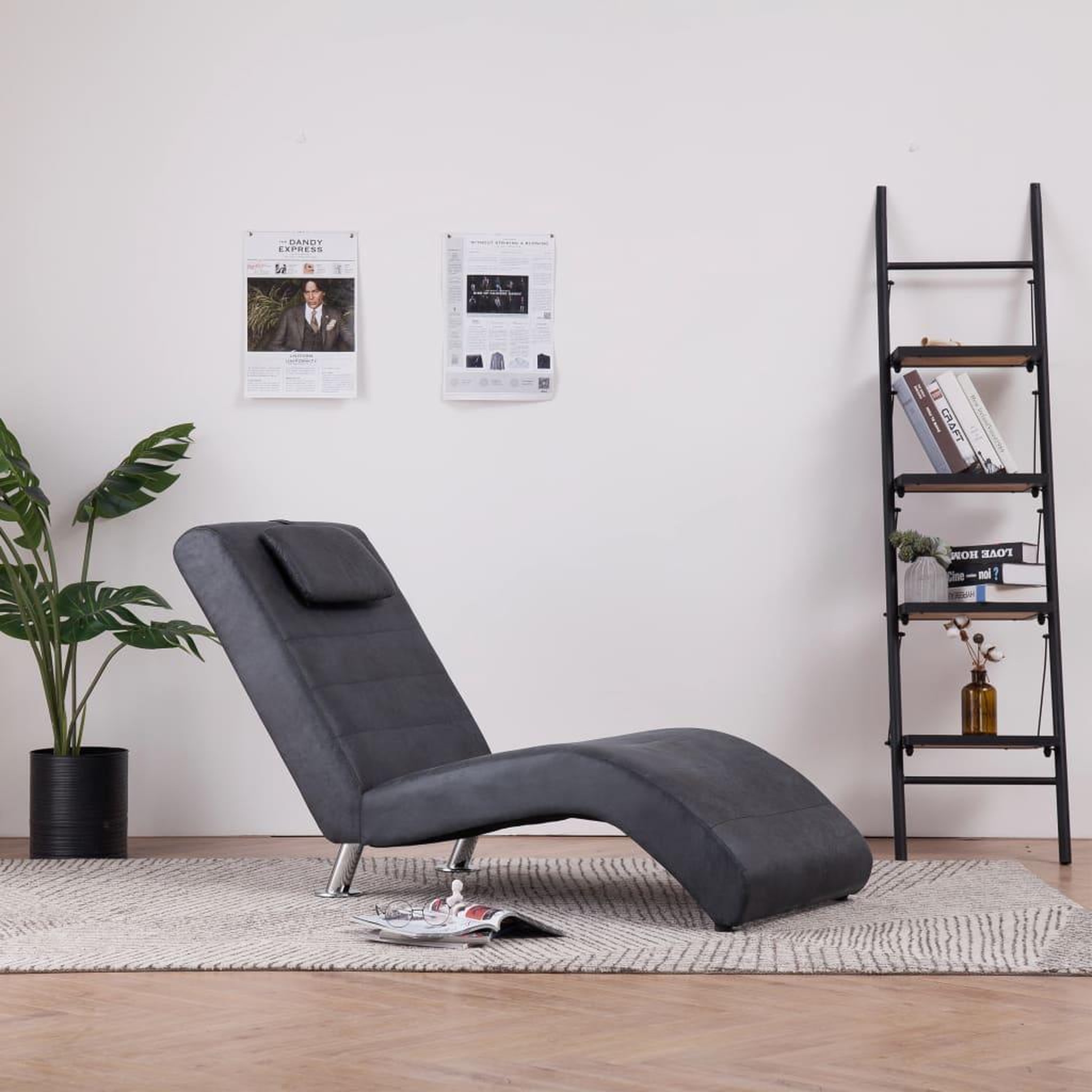 VIDAXL Chaise longue avec oreiller Gris Similicuir daim