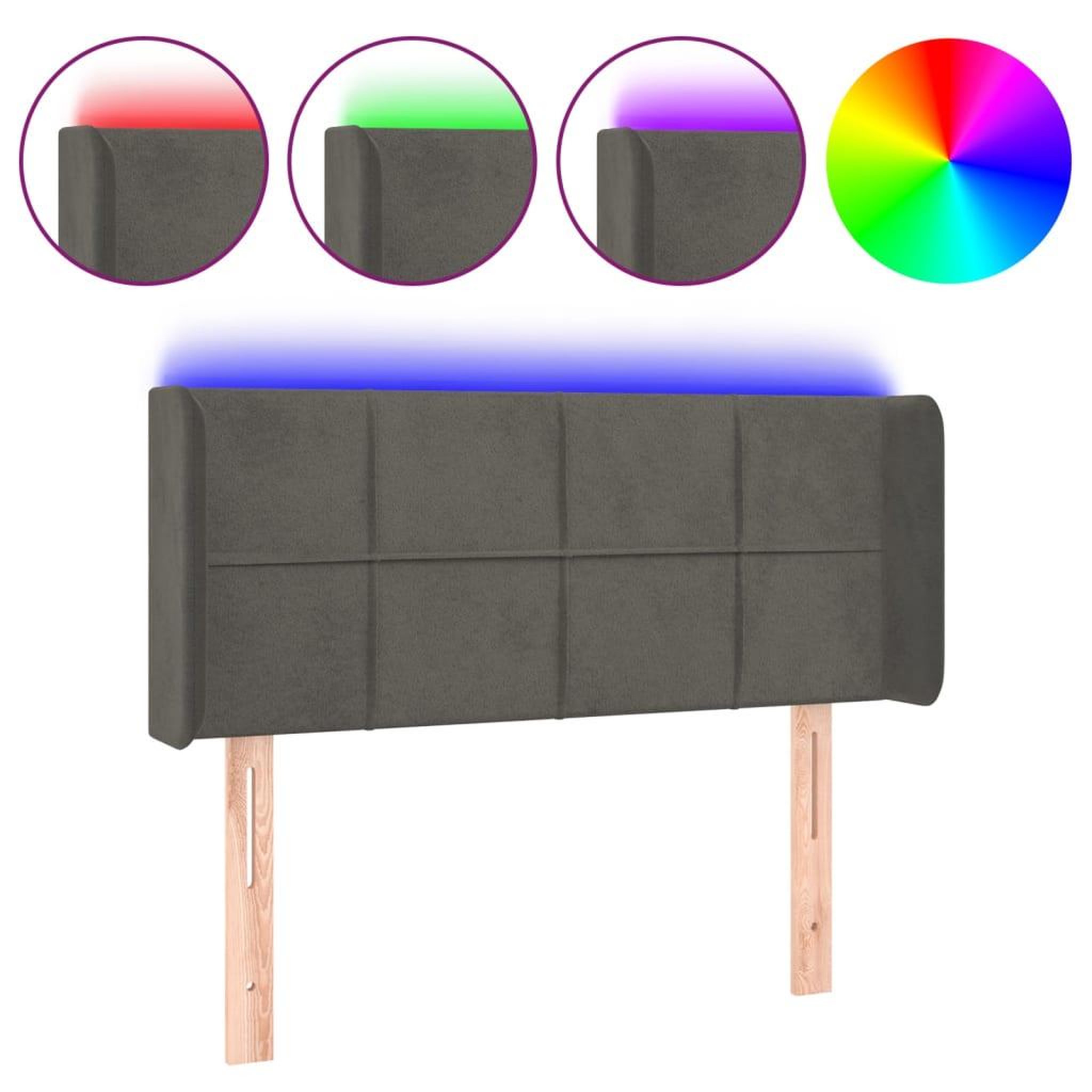 Voir la diapositive 2 : VIDAXL Tete de lit a LED Gris fonce 103x16x78/88 cm Velours