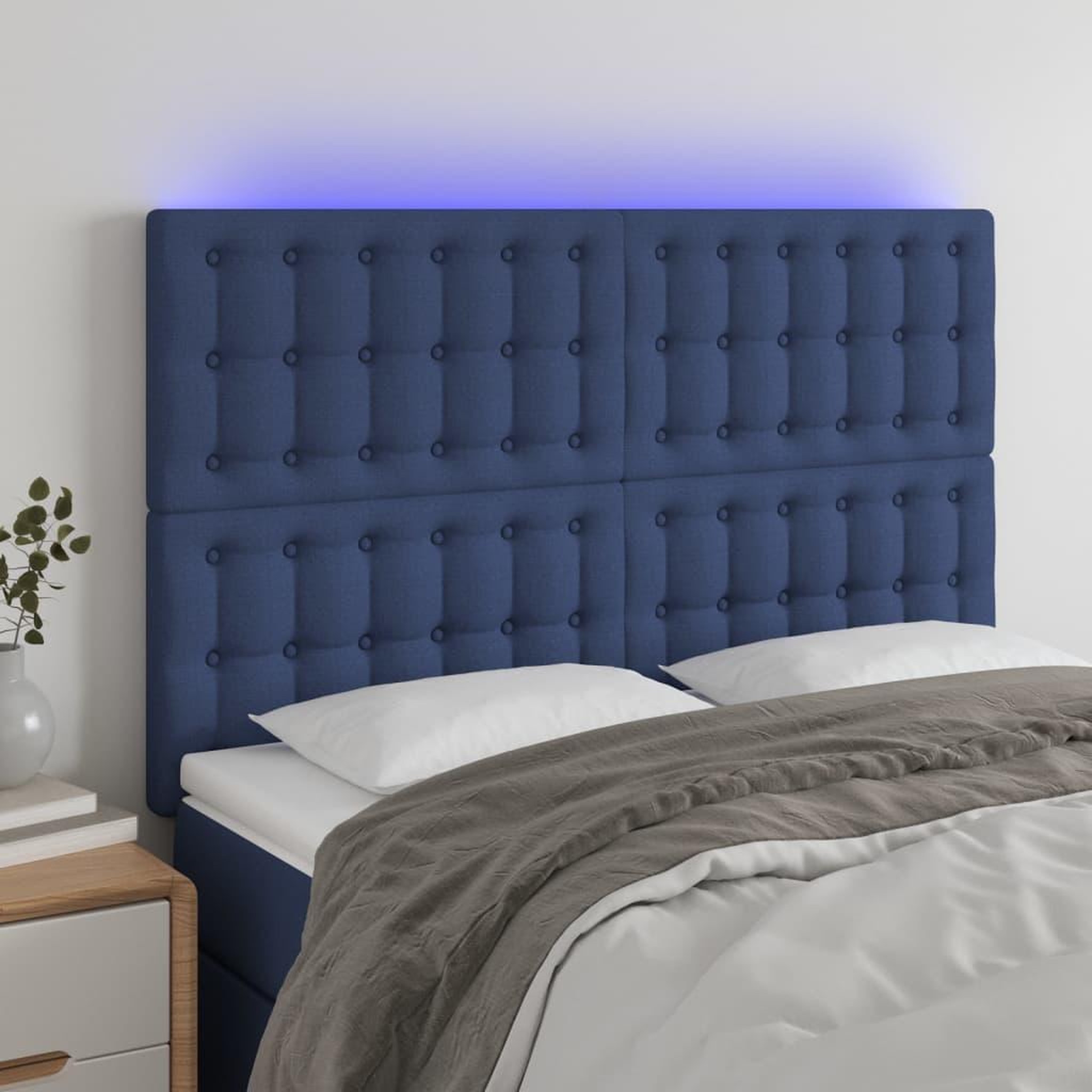 Voir la diapositive 1 : VIDAXL Tete de lit a LED Bleu 144x5x118/128 cm Tissu