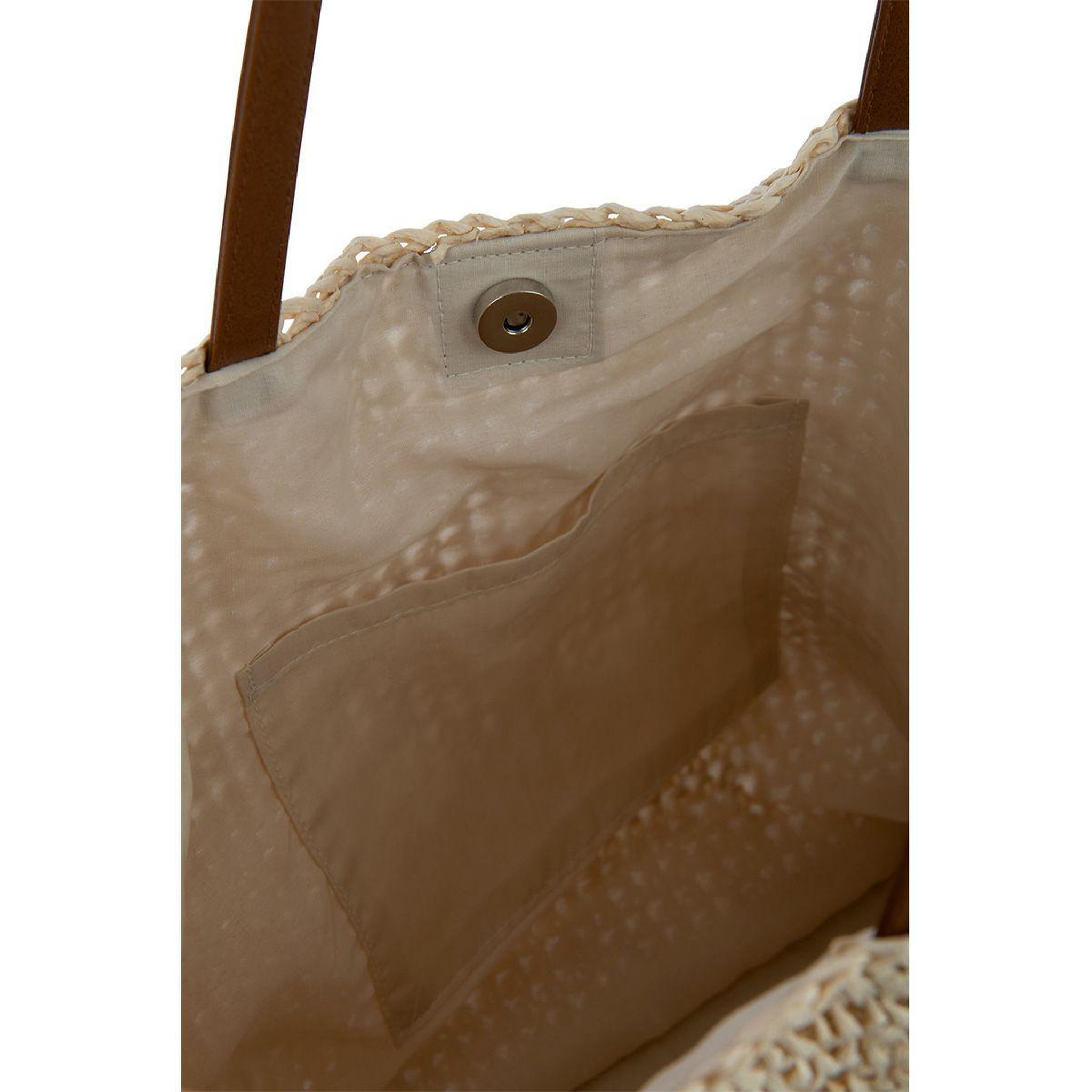 Voir la diapositive 2 : J-LINE Sac de plage coquillages & plumes  manel  34cm naturel