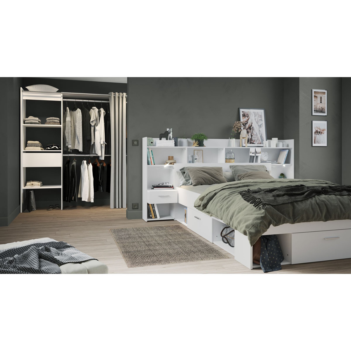 Lit adulte avec rangements LIMA 140X190/200cm